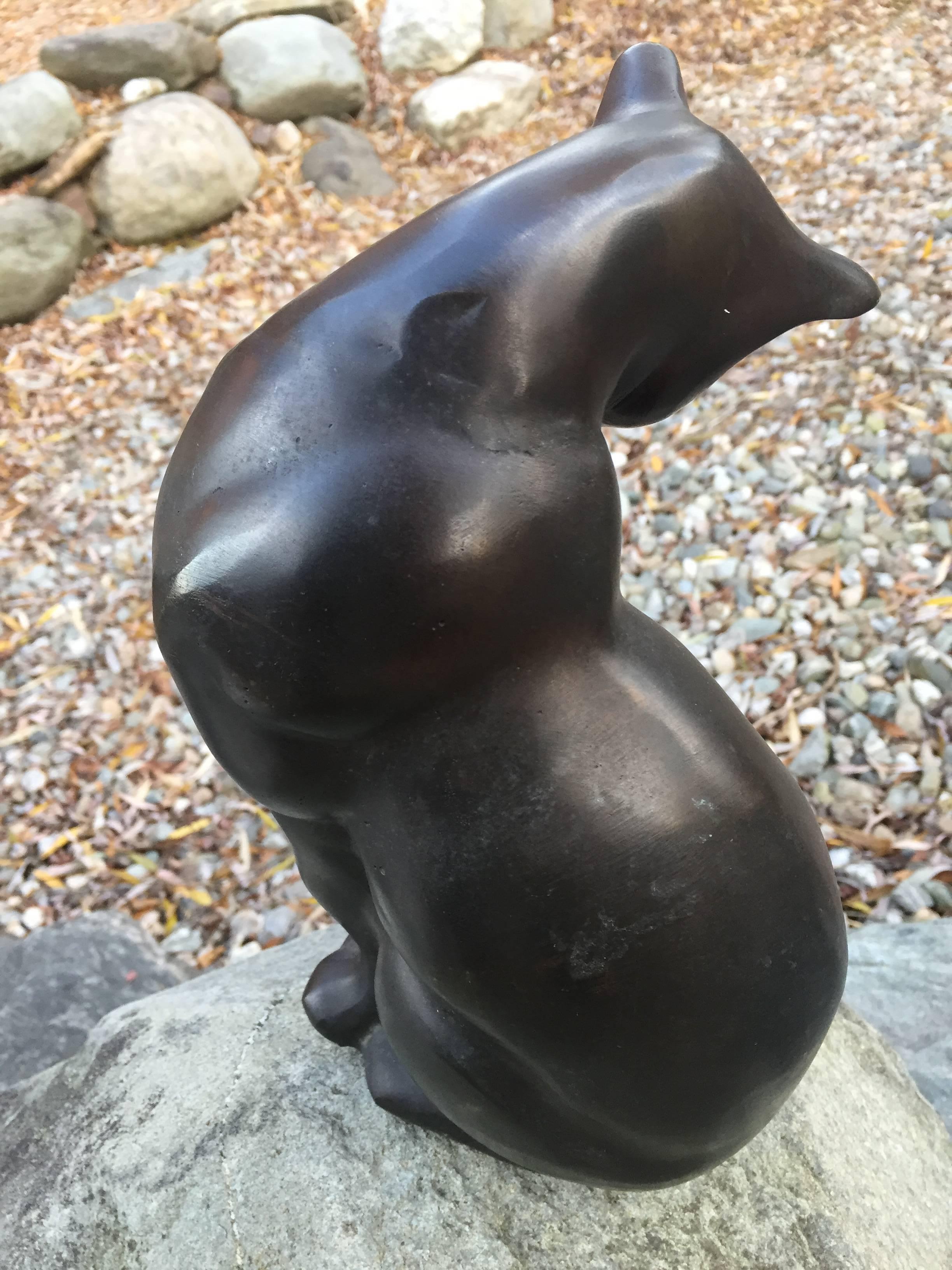 Big Bronze Hand Cast Art Deco Good Luck Cat from Japan In Good Condition In South Burlington, VT