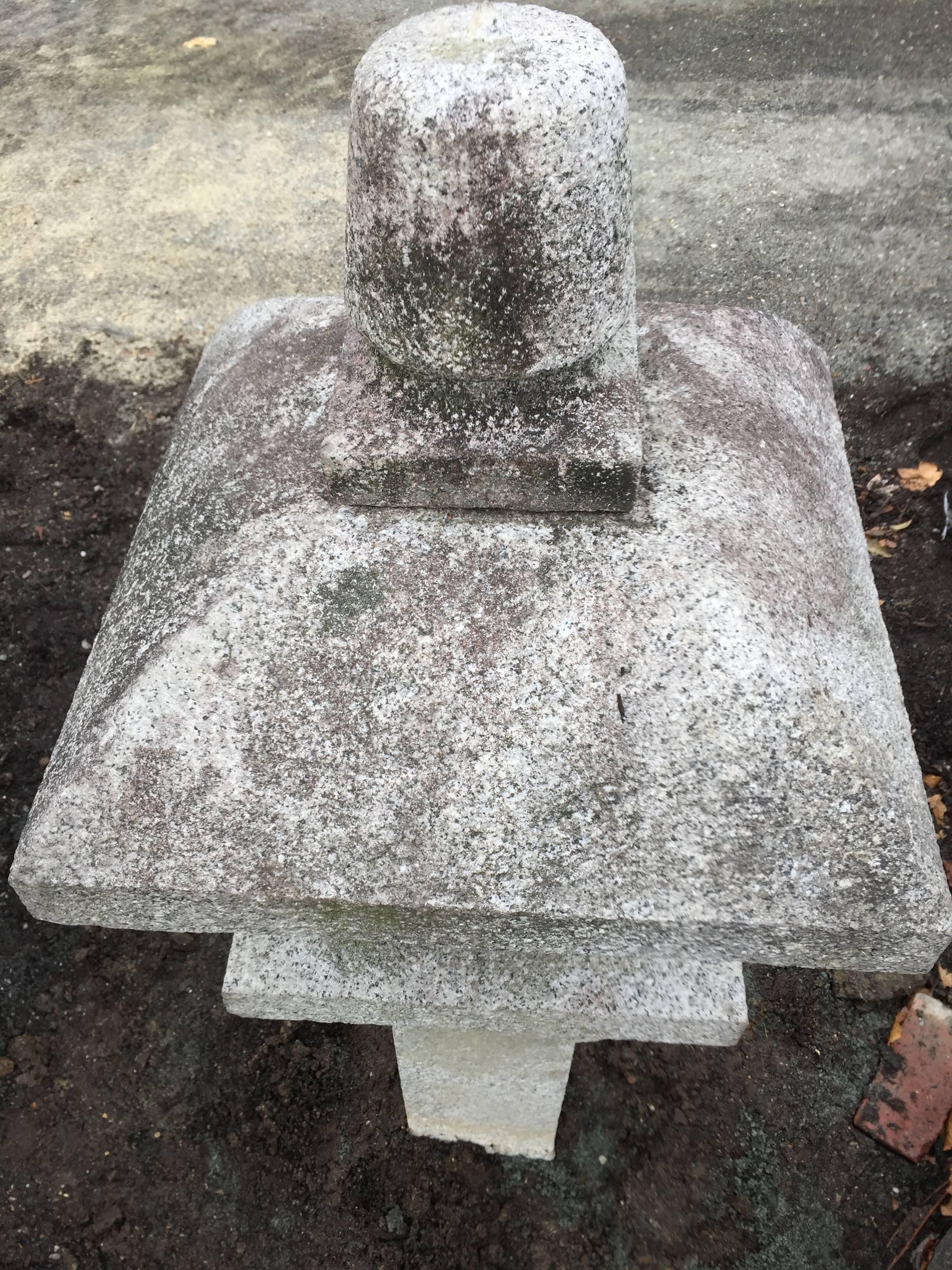 Hand-Crafted Japan Old “Oribe” Granite Stone Lantern with Sanskrit Incising on Base