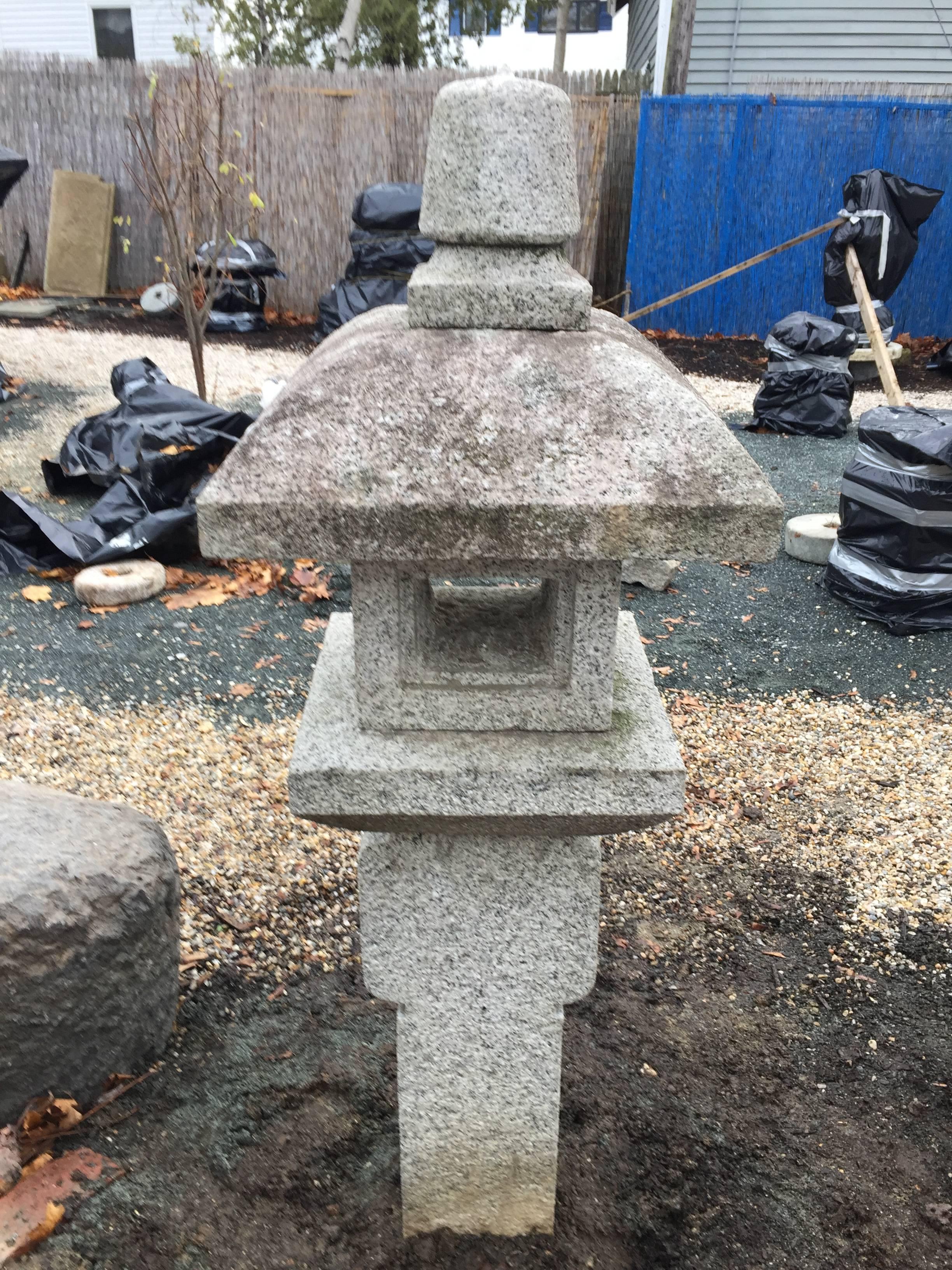 Japan Old “Oribe” Granite Stone Lantern with Sanskrit Incising on Base In Good Condition In South Burlington, VT