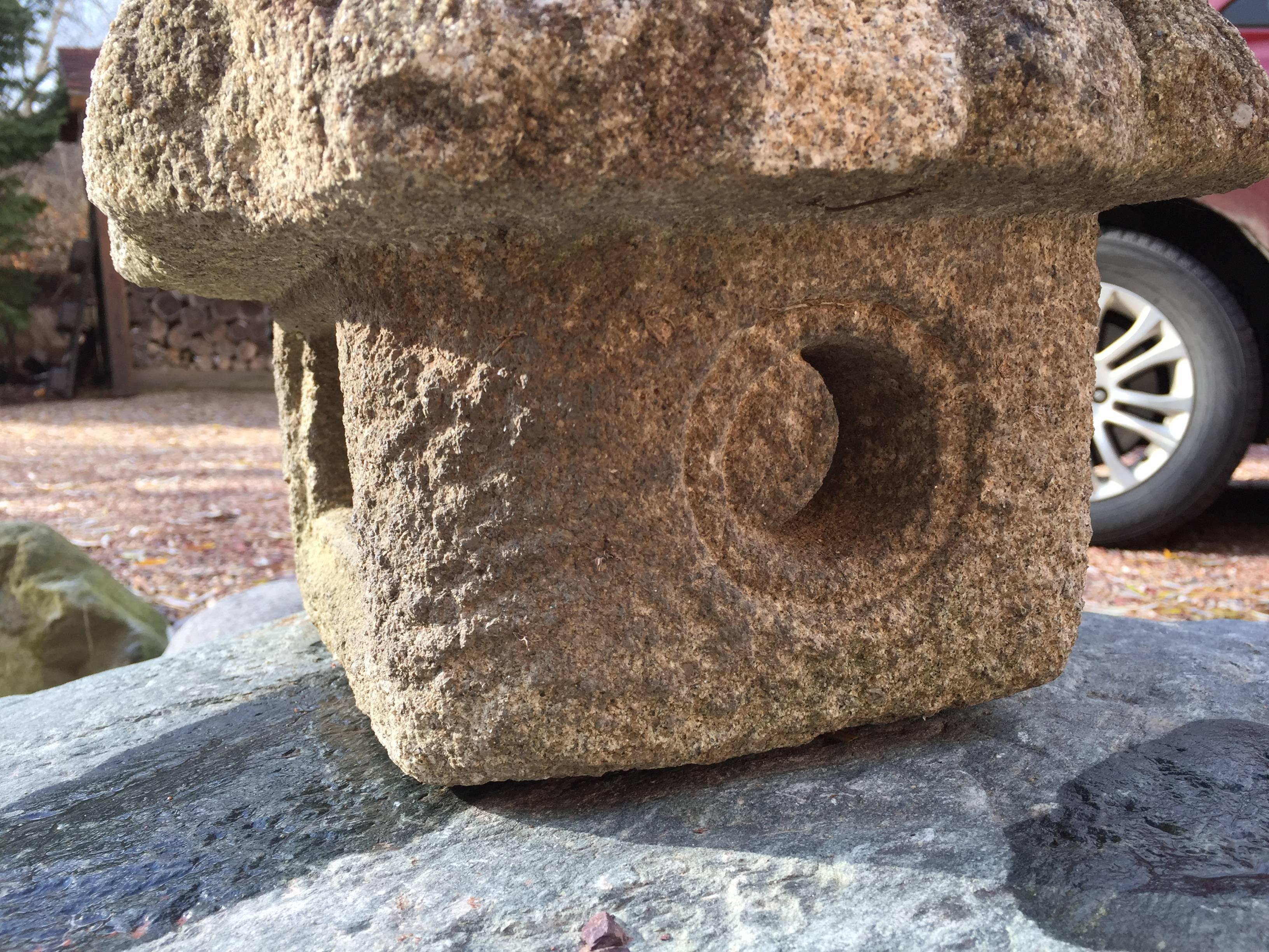 Granite Japan Antique Hand-Carved Japanese Stone Farmhouse Lantern Old Kyoto 19 century