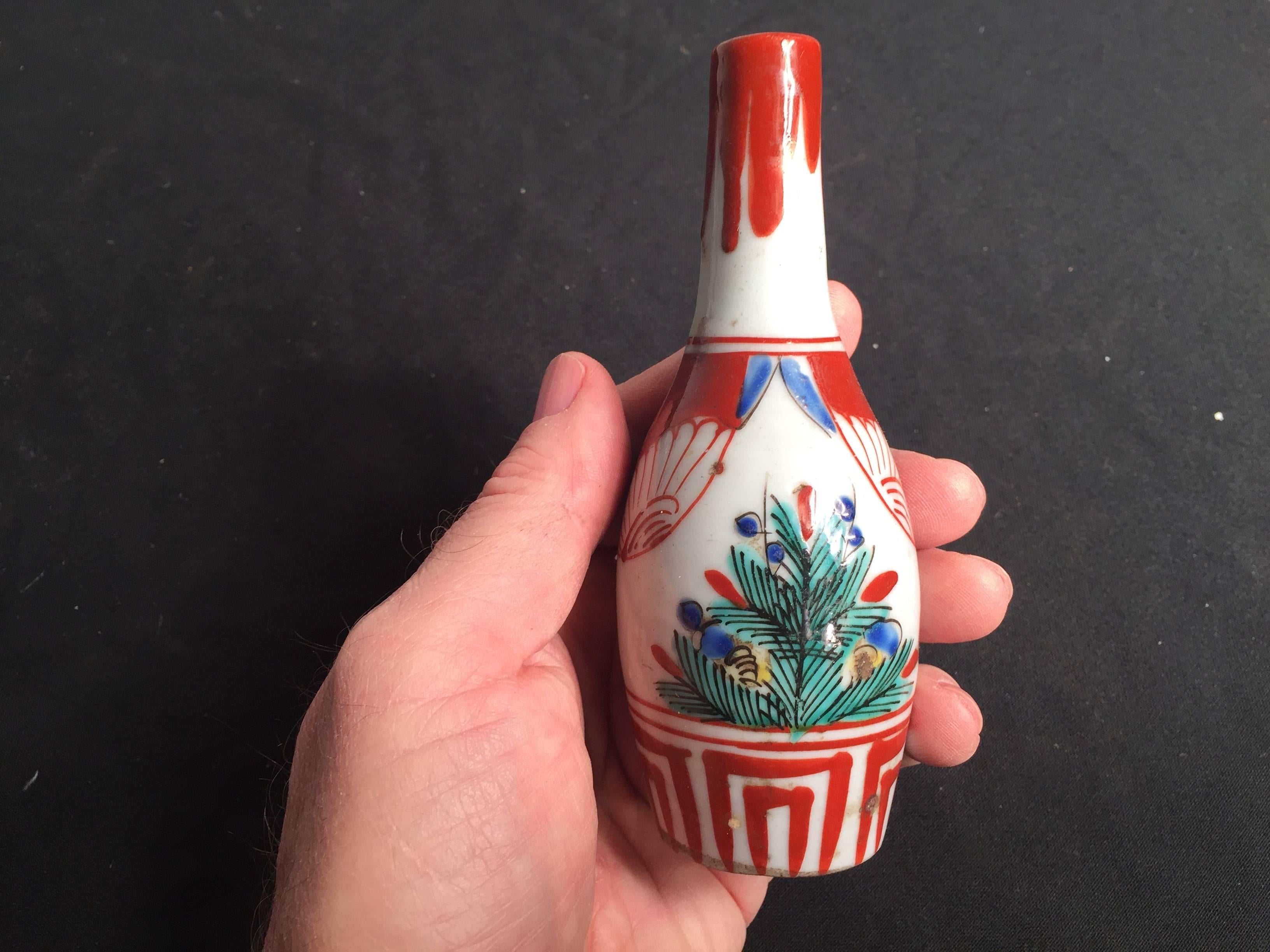 Japanese Antique Hand-Painted Ceramic Sake Bottles Collection, 19th Century 2