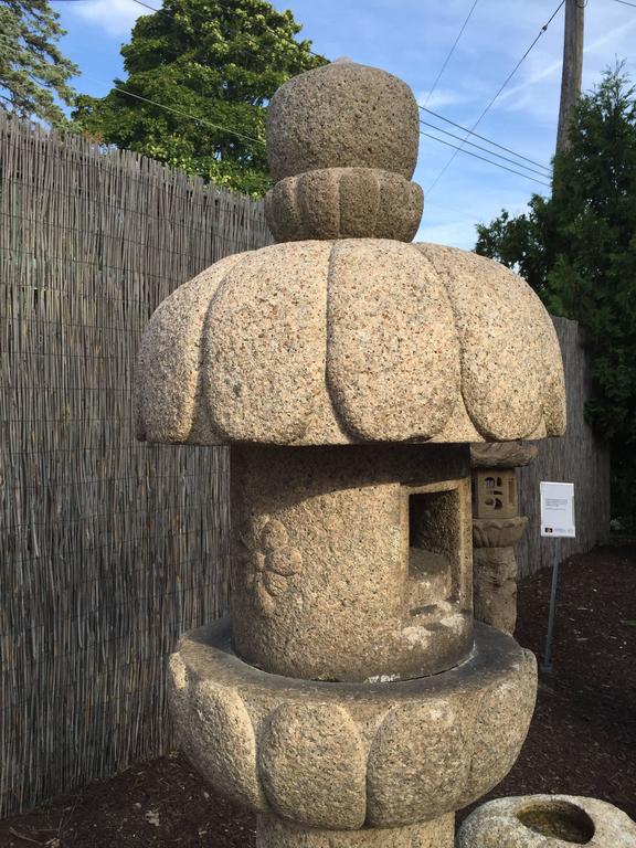 Japan Fine Tall “Chrysanthemum” Flower Lantern Hand Carved from Granite