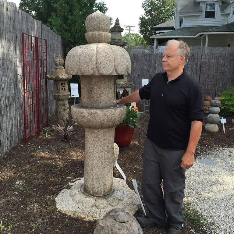 Japan Fine Tall “Chrysanthemum” Flower Lantern Hand Carved from Granite