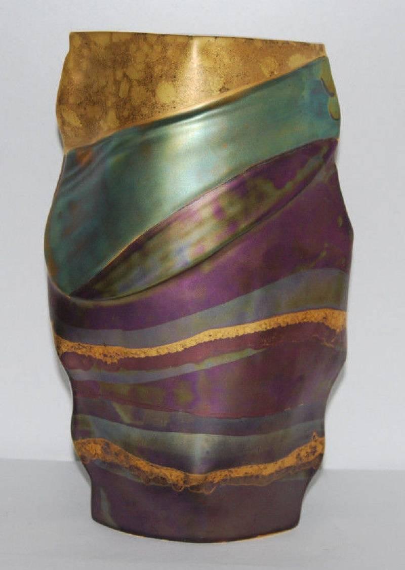 German Rare Holiday Gift: Fine Old Hand glazed European Jewel Tone Vase