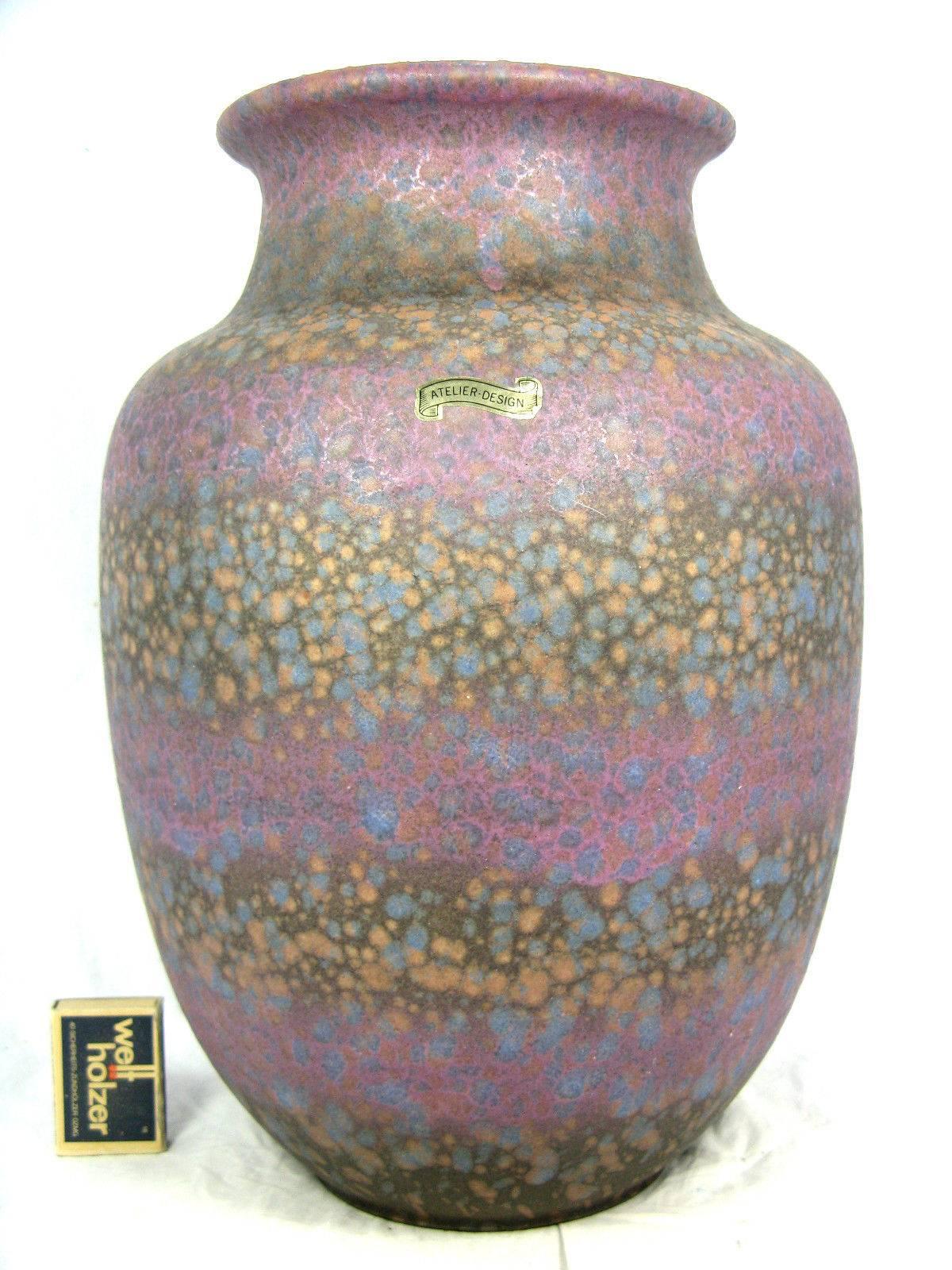 Early Contemporary Tall Handcrafted Hand Glazed Blue and Gold Lavender Vase 2