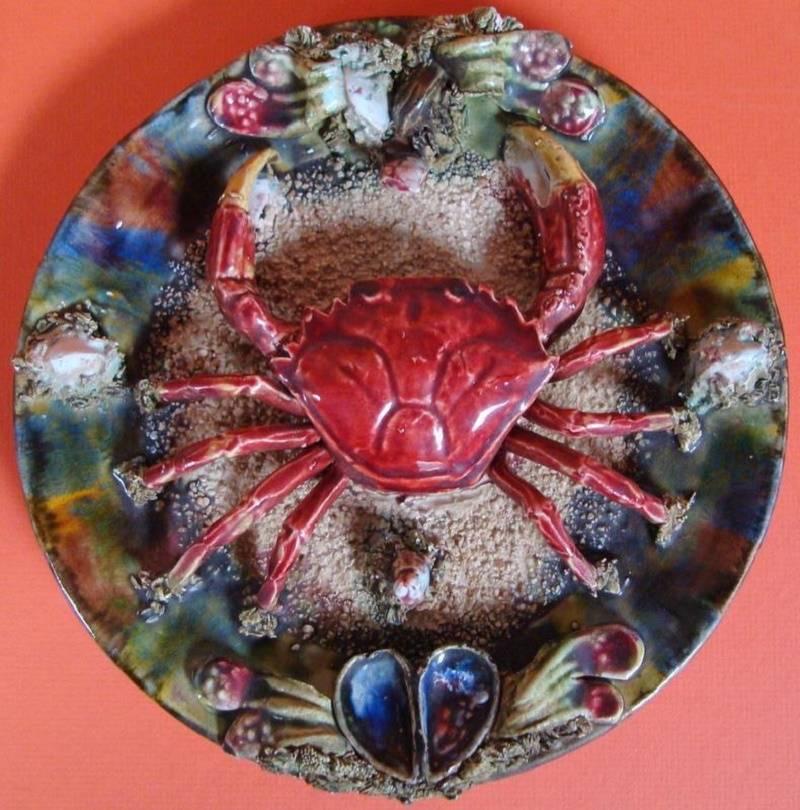 Porcelain Designers Choice, Hand-Painted Majolica Pallissy Crab Platter  Calda Stamp, 1950