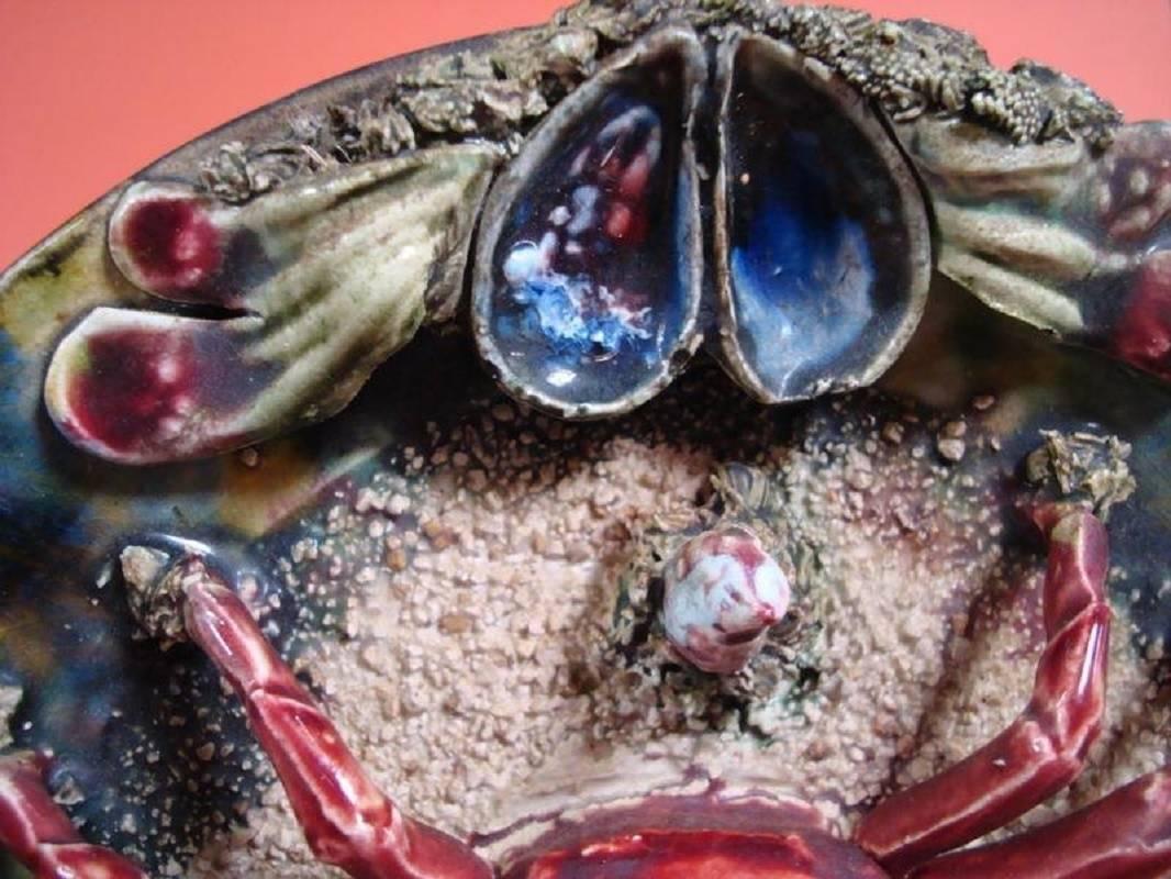 20th Century Designers Choice, Hand-Painted Majolica Pallissy Crab Platter  Calda Stamp, 1950