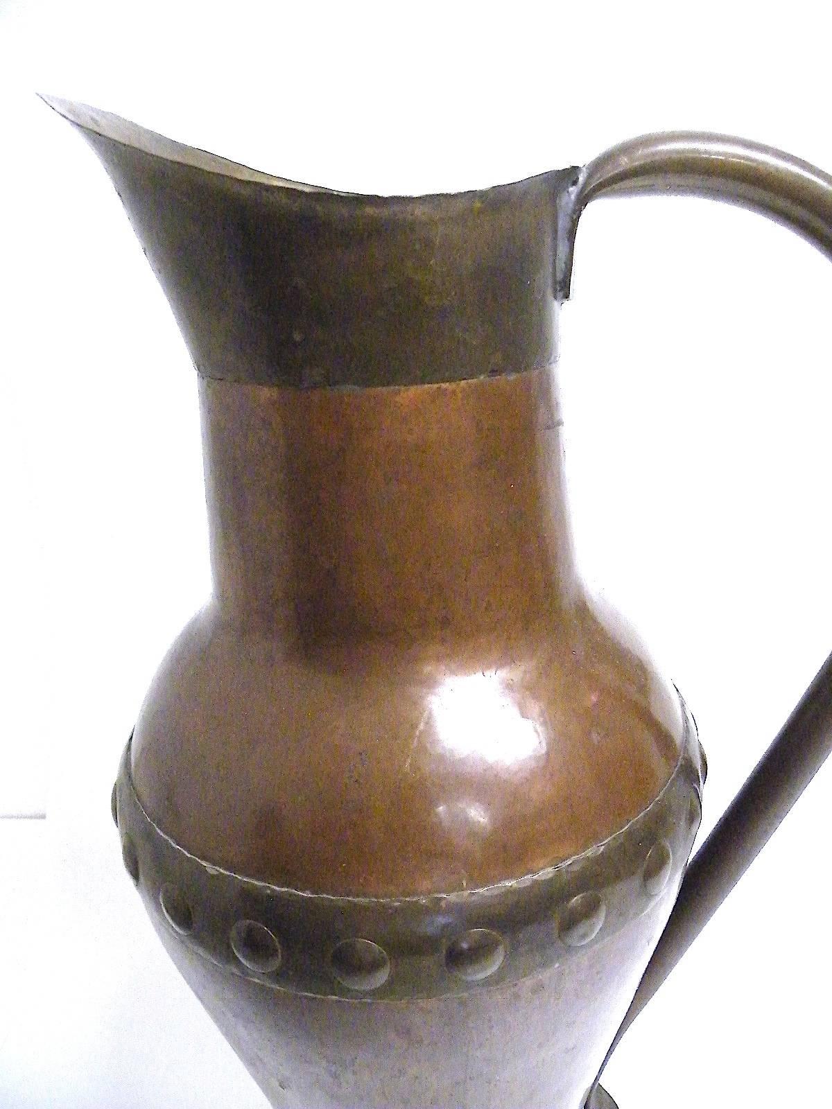German Antique Hand made hand finished  Art Nouveau Copper Ewer Vase, 1910