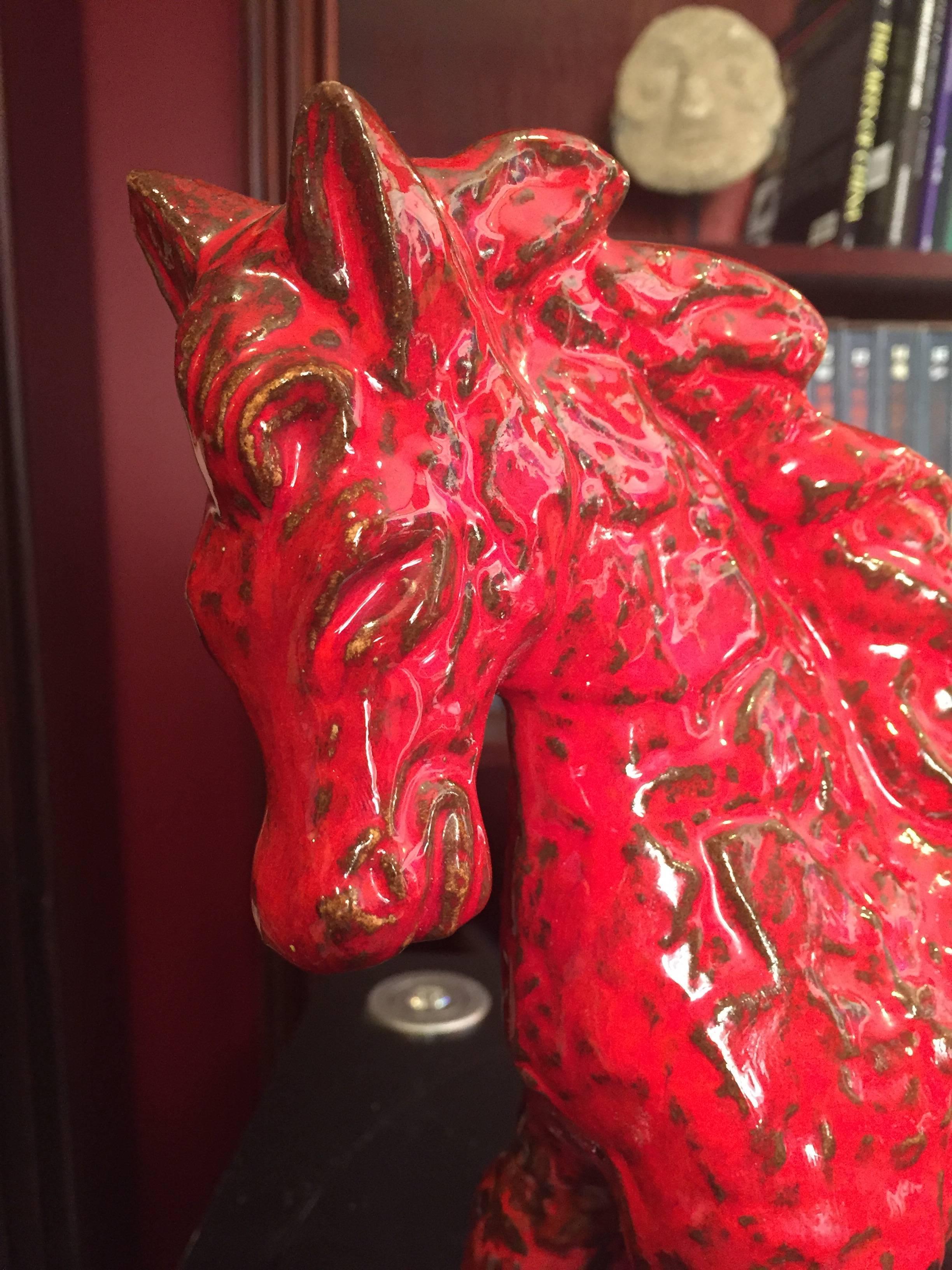 Antique Master Work Large Handcrafted Horse Red Pony Mid-Century Modern In Excellent Condition In South Burlington, VT