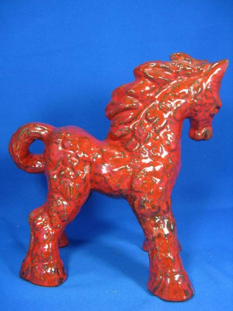 Ceramic Antique Master Work Large Handcrafted Horse Red Pony Mid-Century Modern