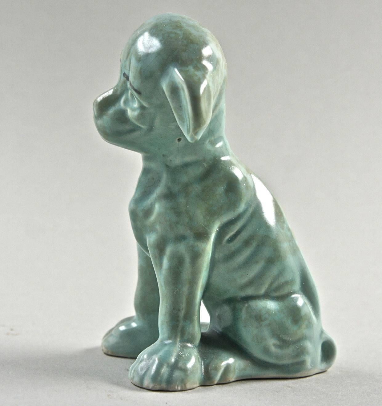 Glazed Charming Antique Pottery Terrier Figure 