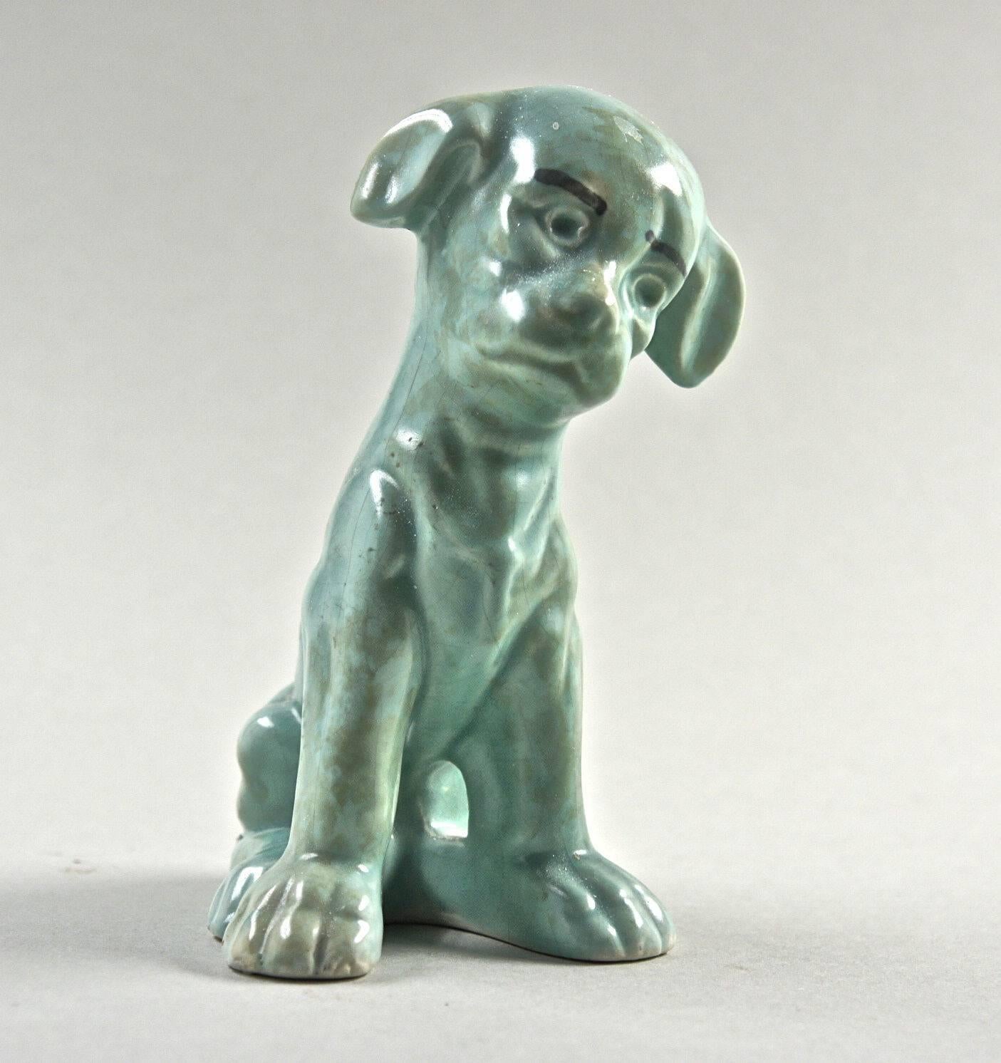 German Charming Antique Pottery Terrier Figure 
