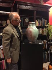 Early Contemporary Handcrafted Hand Glazed Studio Vase Blue Green Wine Colors
