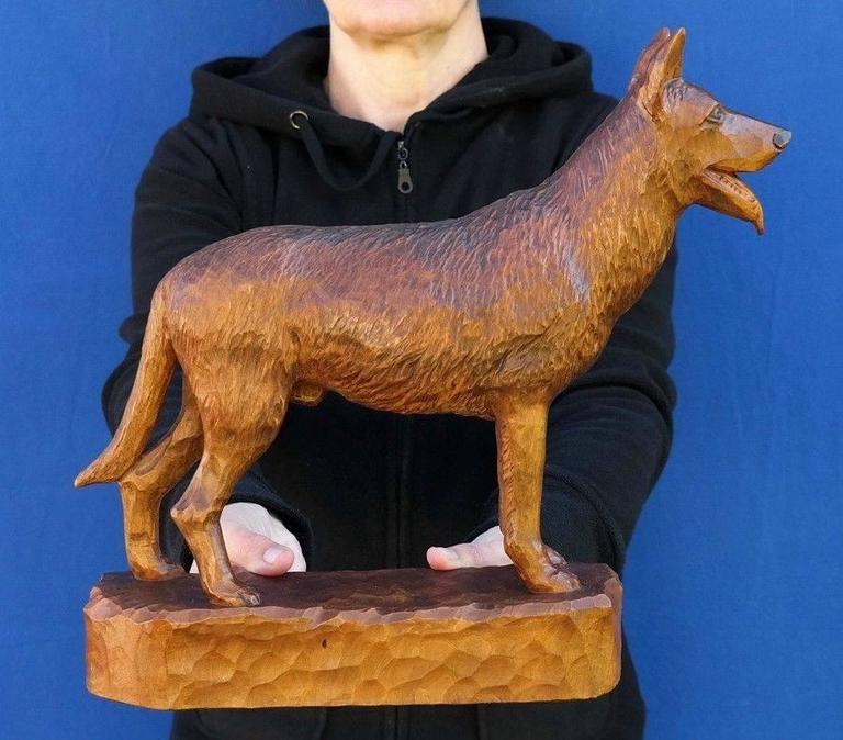 Antiuqe HandCarved Wooden German Shepherd Dog Finely Carved 1900 at 1stDibs