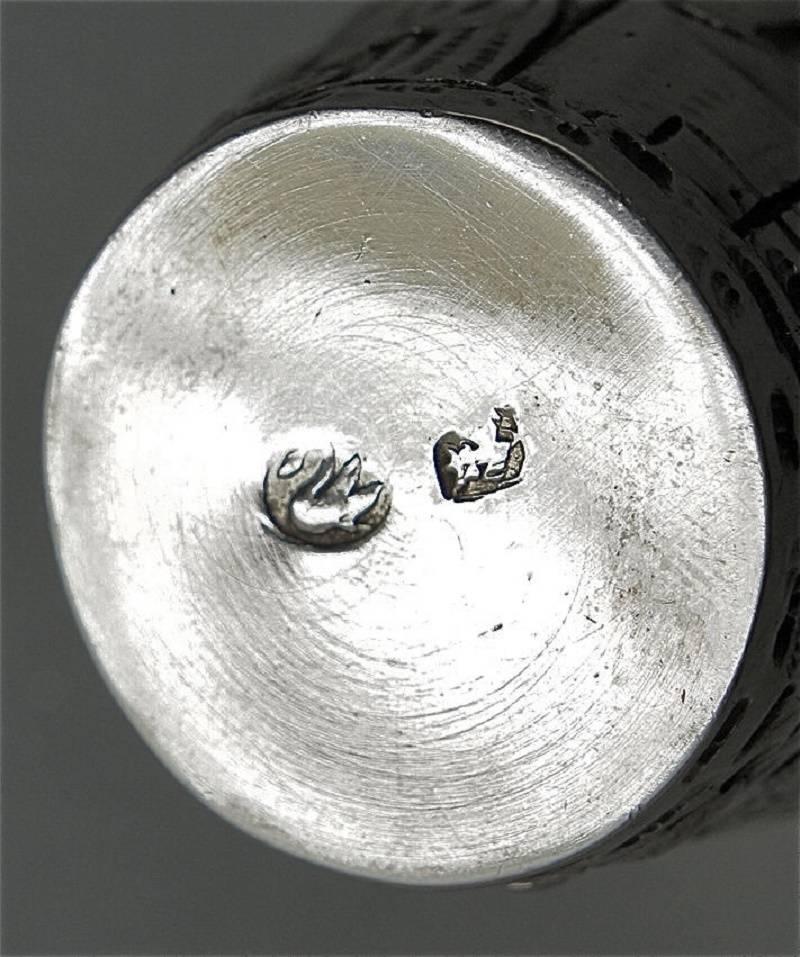 Hand-Crafted Fine Old Antique Silver Schnapps Drinking Cup Carved Revelers, 19th Century
