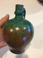 Early Contemporary HandMade Hand Glazed, 1930s Pitcher Vase Brilliant Blue Green