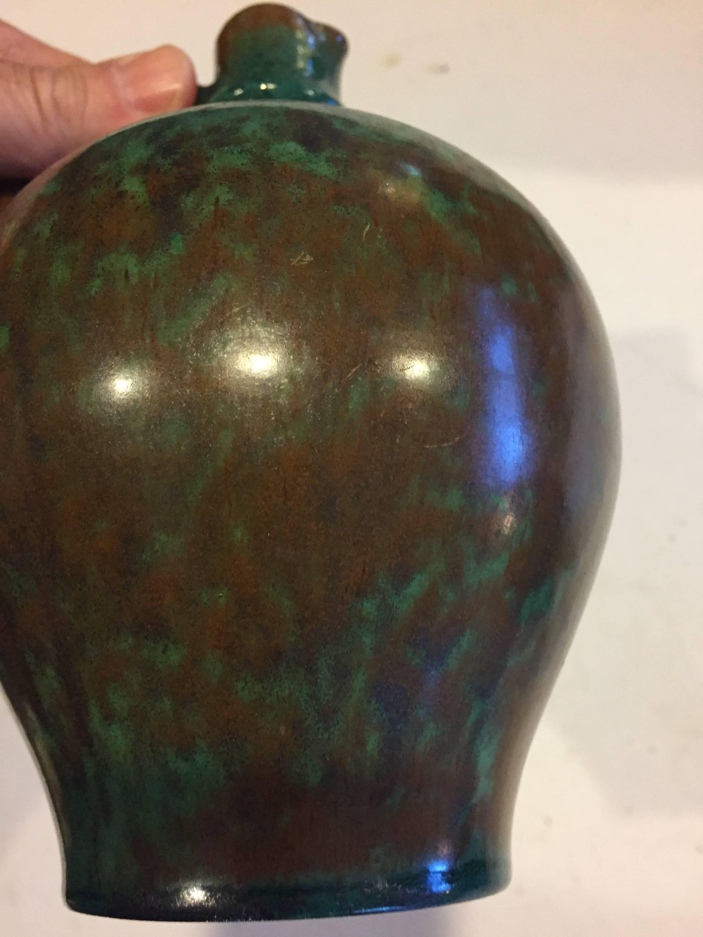 German Early Contemporary HandMade Hand Glazed, 1930s Pitcher Vase Brilliant Blue Green