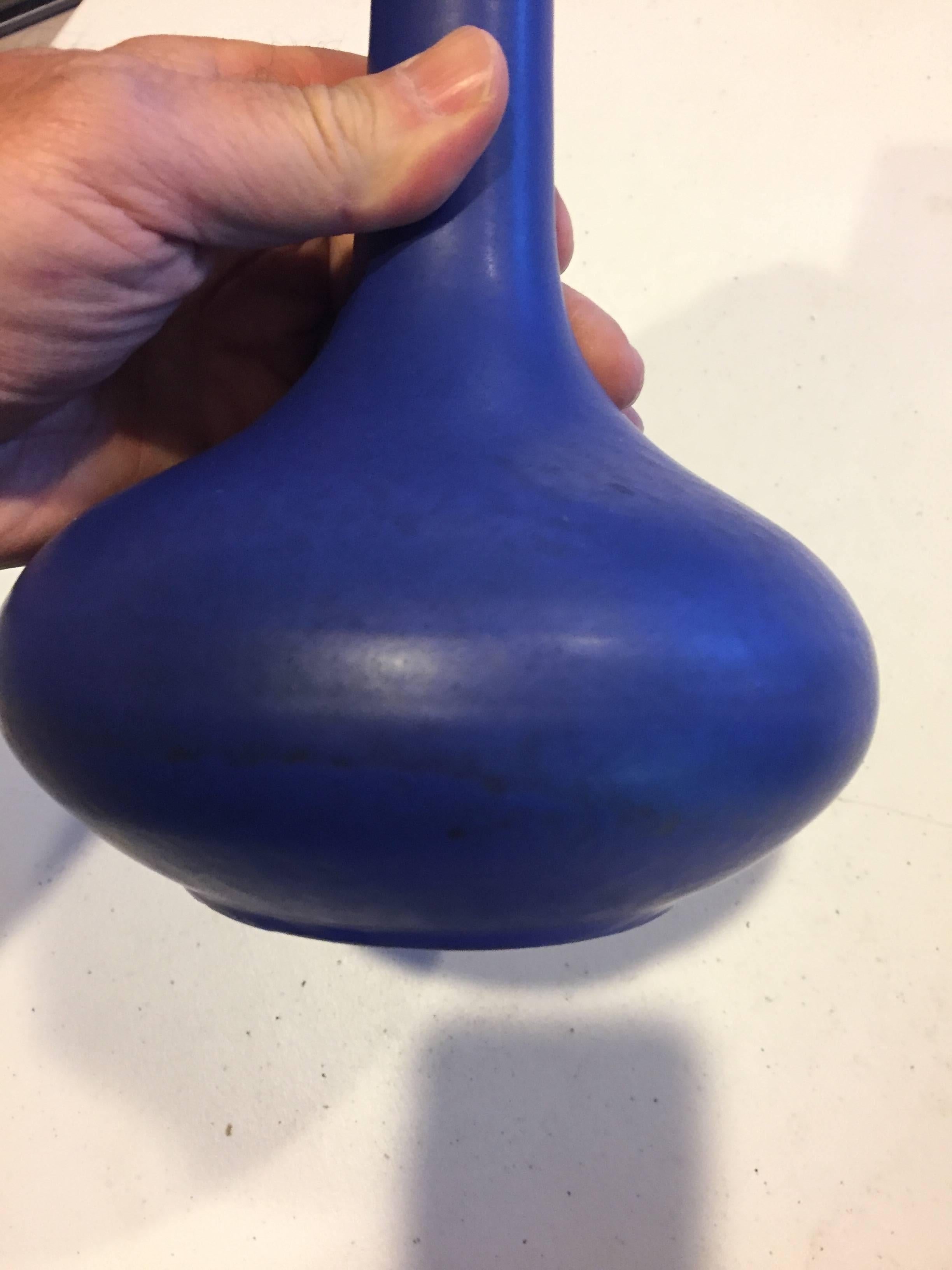 20th Century Early Contemporary Handmade Hand Glazed Blue Tapered Bottle Form Vase