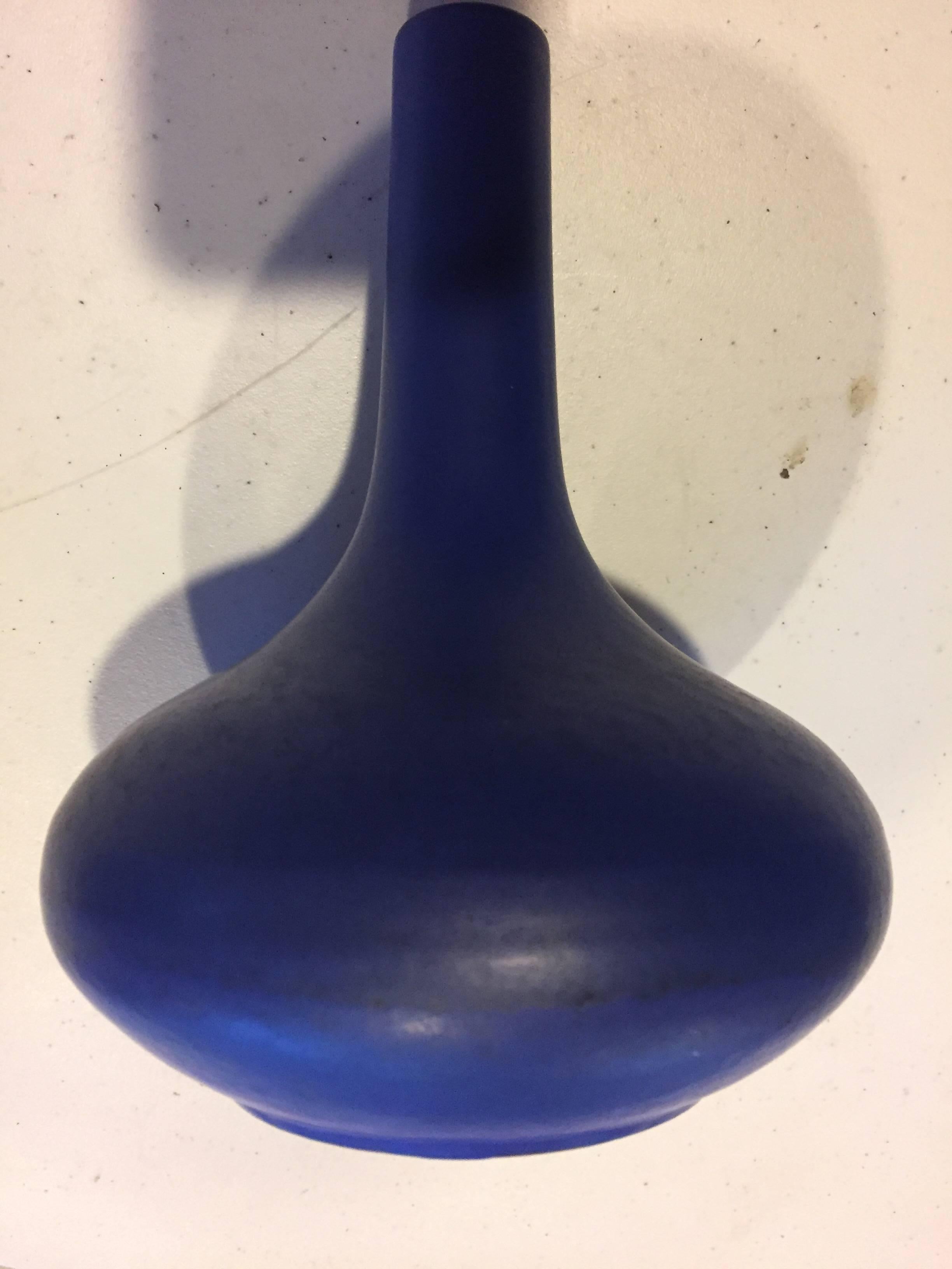 Early Contemporary Handmade Hand Glazed Blue Tapered Bottle Form Vase 2