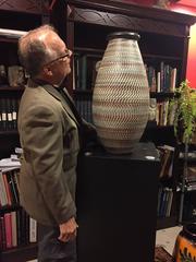 Early Contemporary Tall Hand Made Hand Painted Vase Earth Tones, 1950