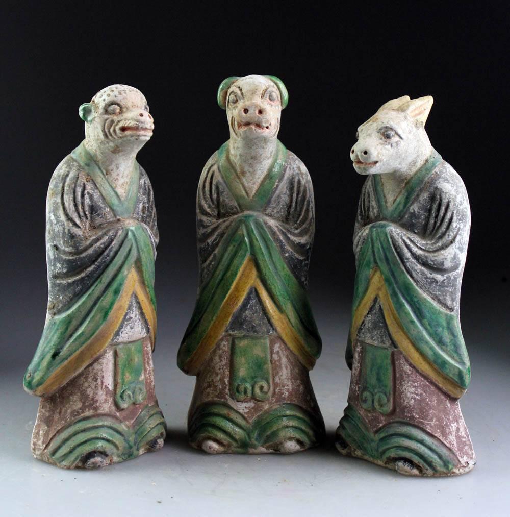 Ceramic Important Ancient Chinese Ming Zodiac Complete Collection Sculptures,  1368-1644