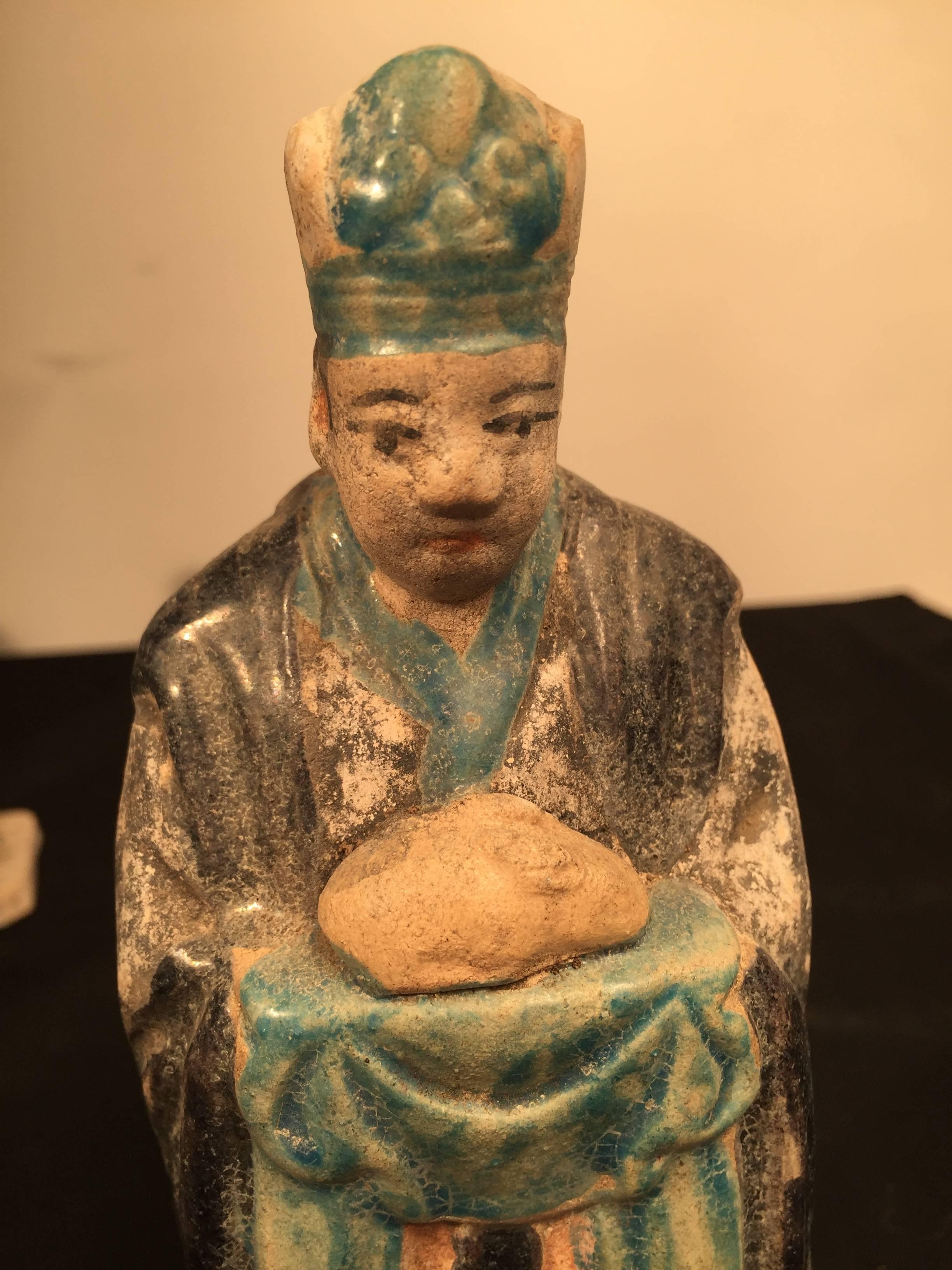 Important Ancient Chinese Zodiac figure holding a RABBIT, Ming Dynasty, 1368-1644

This interesting zodiac figure is one in a series of twelve (12) tomb figures each brandishing a different animal from the zodiac. Look for other listings offering