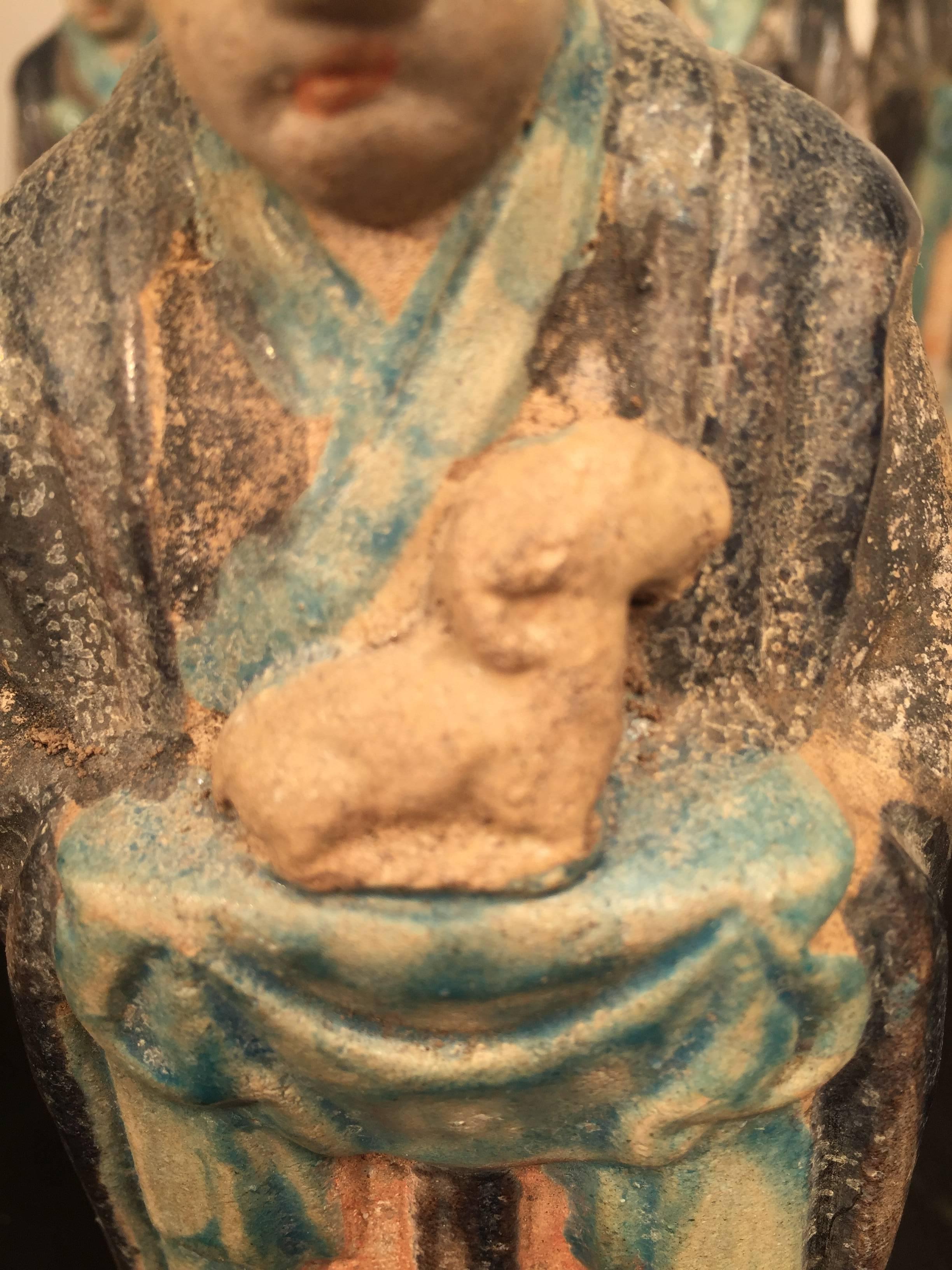Glazed Important Ancient Chinese Zodiac Figure Holding a Sheep, Ming Dynasty, 1368-1644