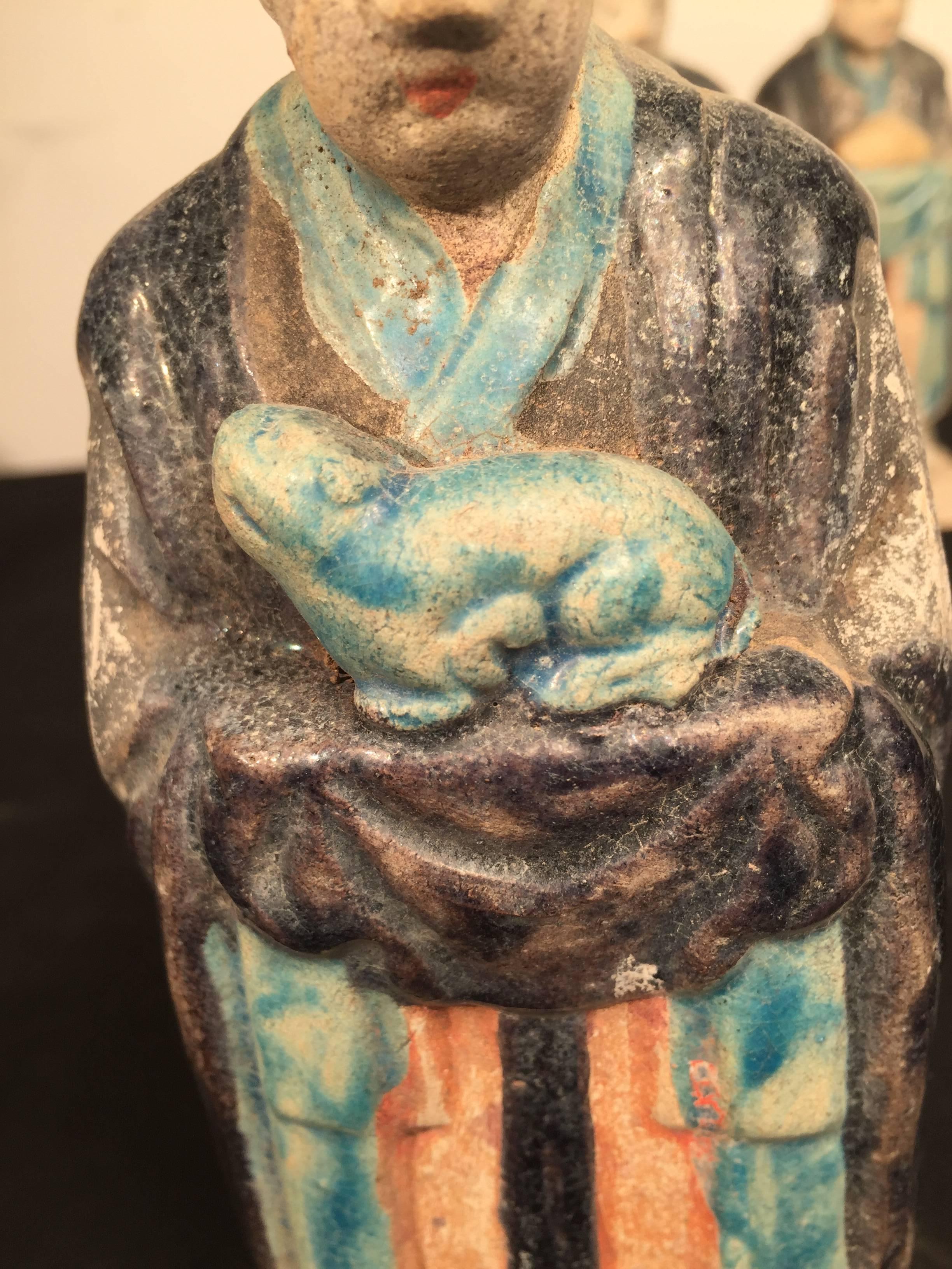 Glazed Important Ancient Chinese Zodiac Figure Holding a Tiger, Ming Dynasty 1368-1644