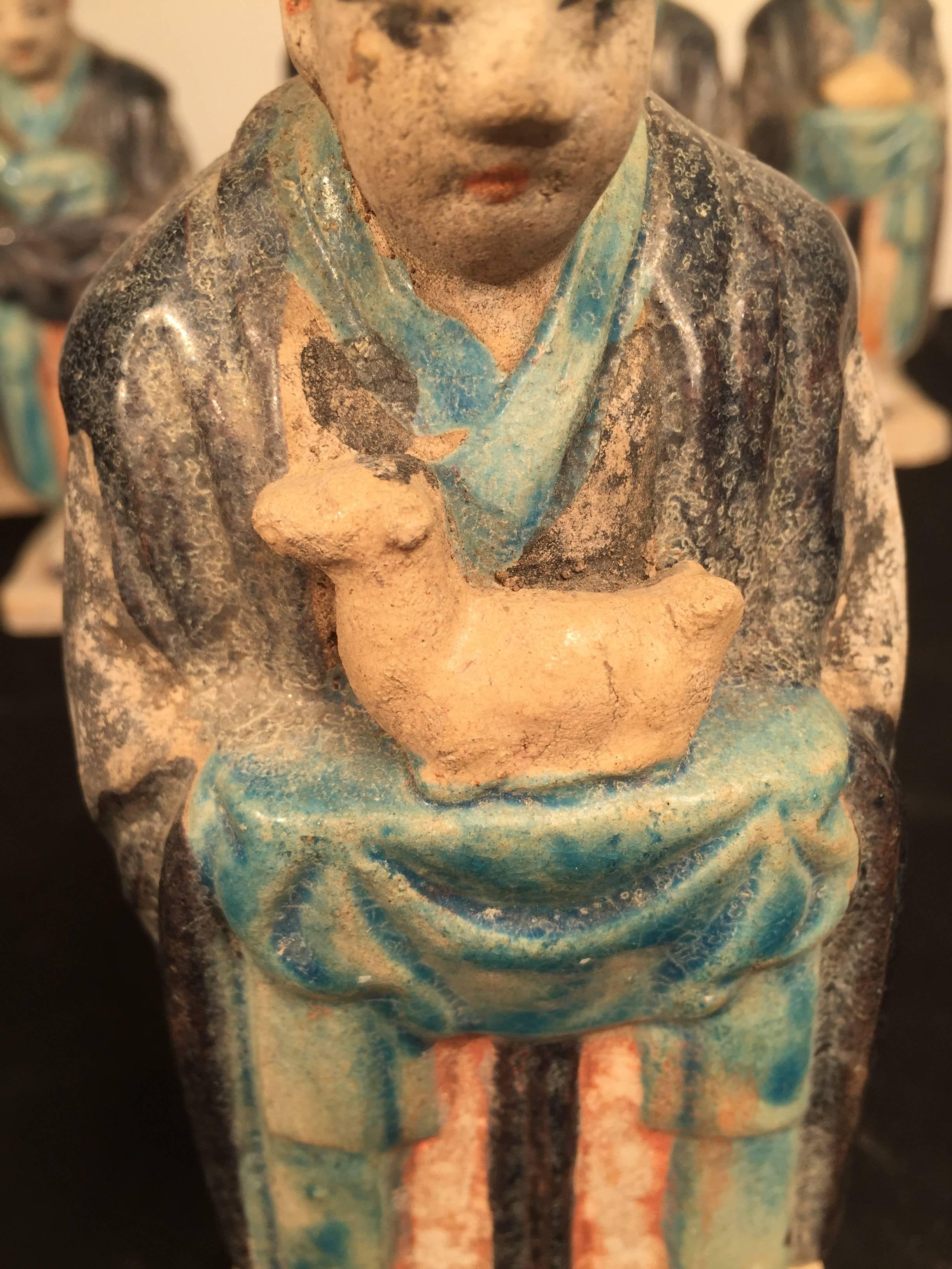 Glazed Important Ancient Chinese Zodiac Figure Holding a Dog, Ming Dynasty, 1368-1644