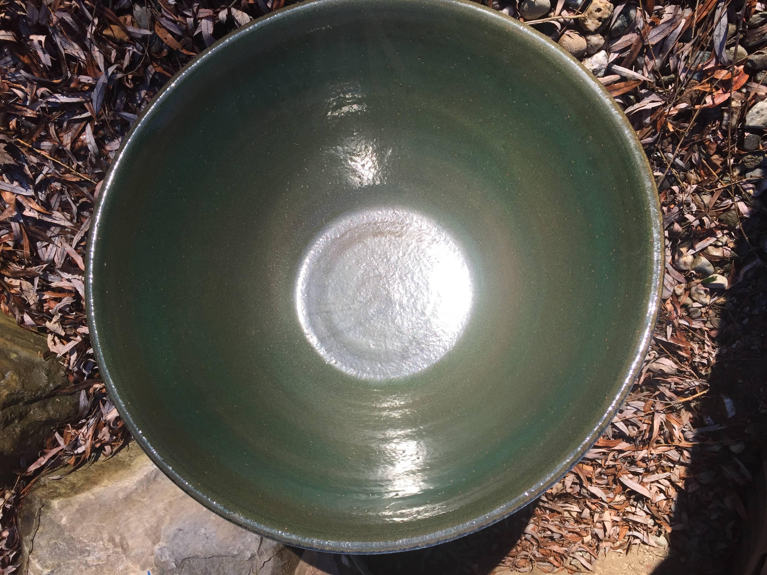 Japan Big Hand Thrown & Glazed Green Stoneware Bowl, 24