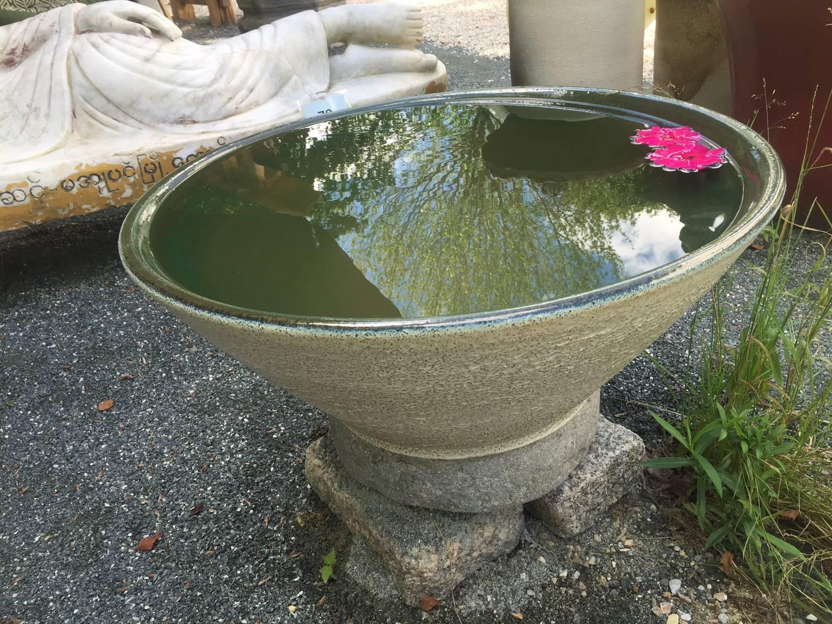 20th Century Japan Big Hand Thrown & Glazed Green Stoneware Bowl, 24