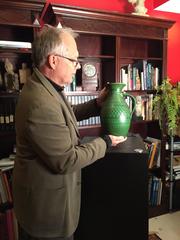 Beautiful Early Contemporary Handmade Hand Glazed Green Beer Pitcher Vase