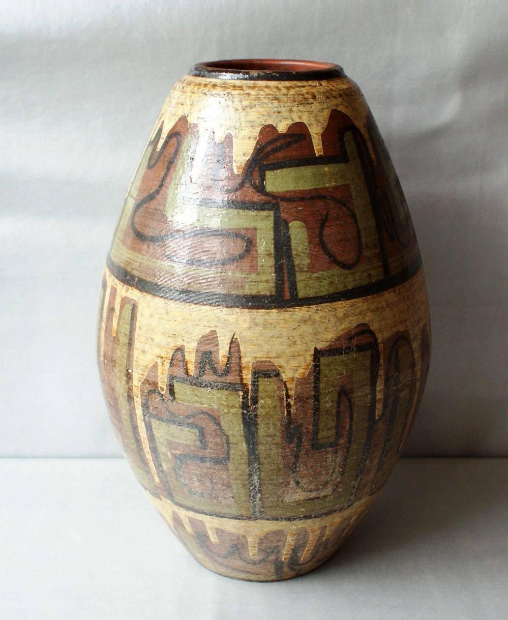 Hand-Painted Early Handmade Hand Glazed Mountains Vase Southwest, 1925