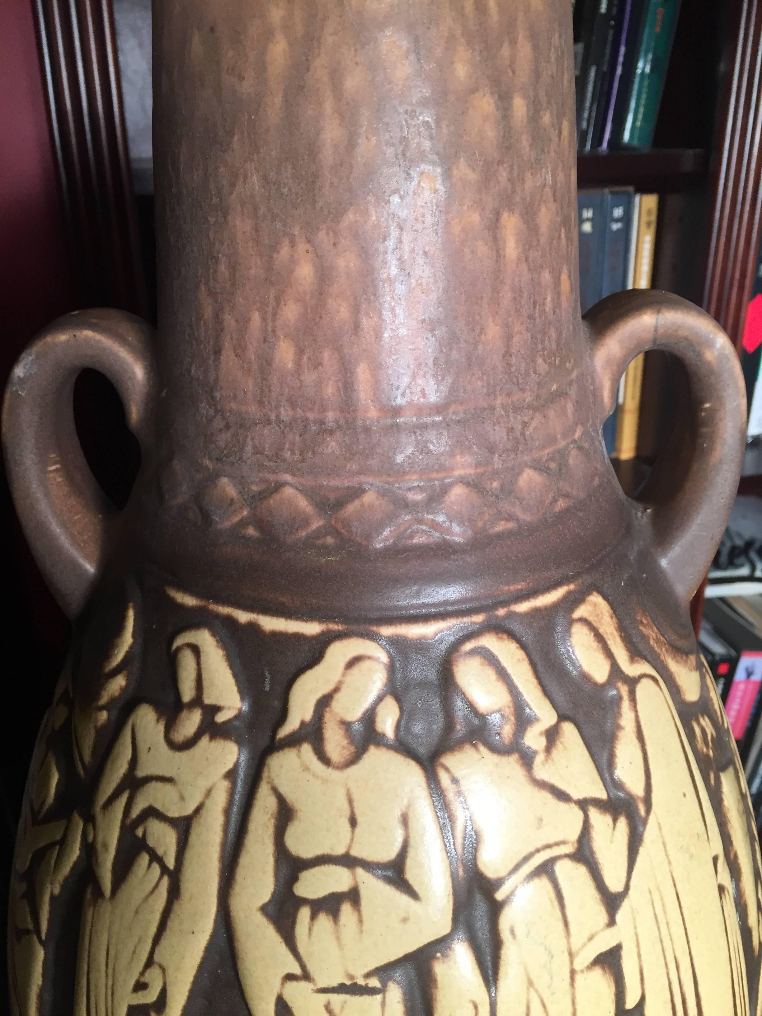 German Amphora Hand Relief Carved Vase Greek Muses and Arts