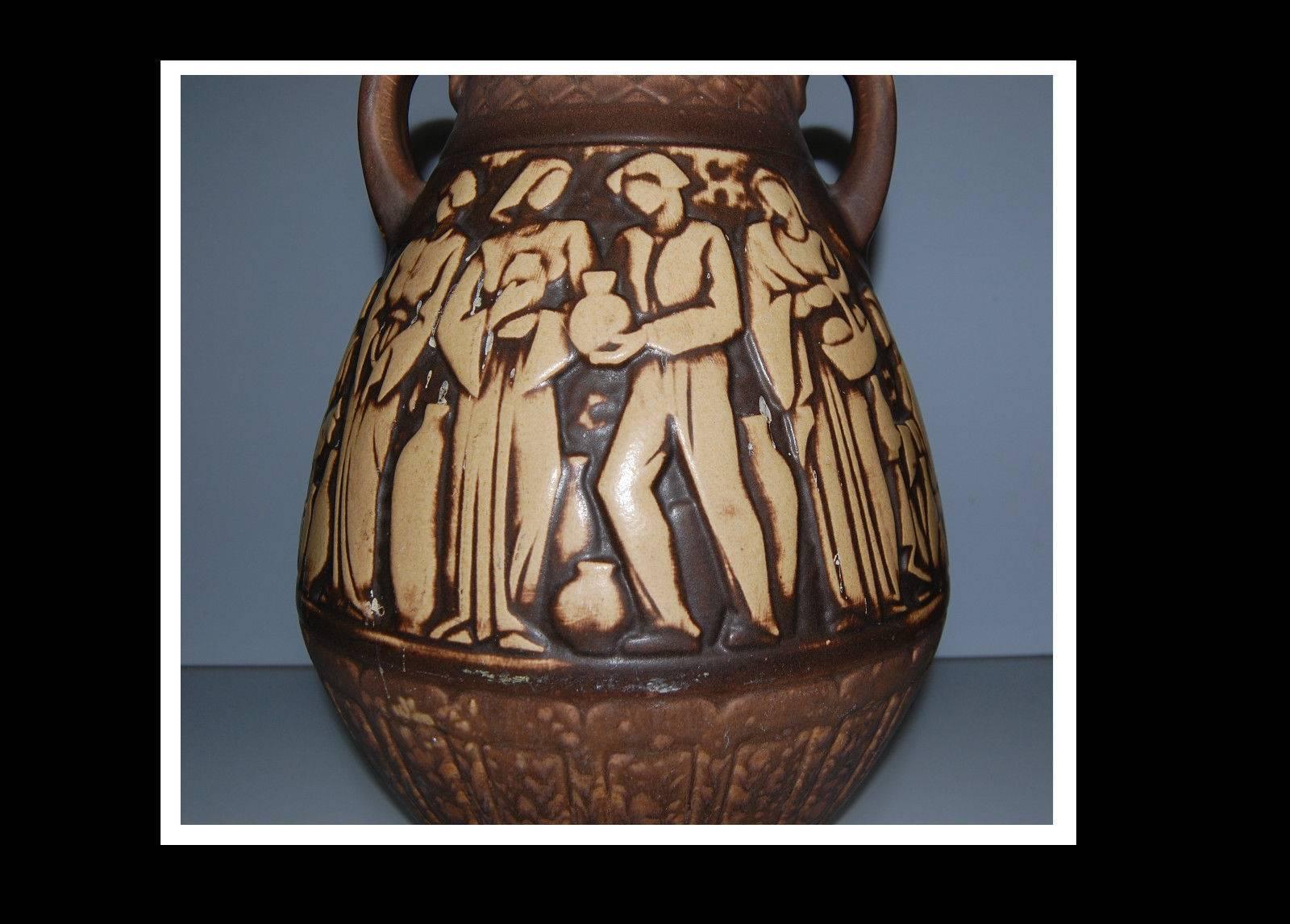 20th Century Amphora Hand Relief Carved Vase Greek Muses and Arts