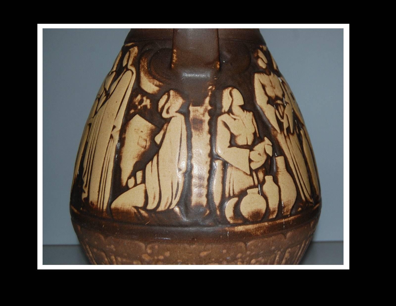 Ceramic Amphora Hand Relief Carved Vase Greek Muses and Arts