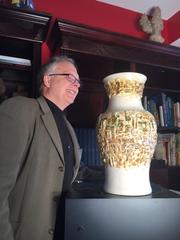 Early Contemporary Handmade and Hand Glazed Classic Relief Carved Vase