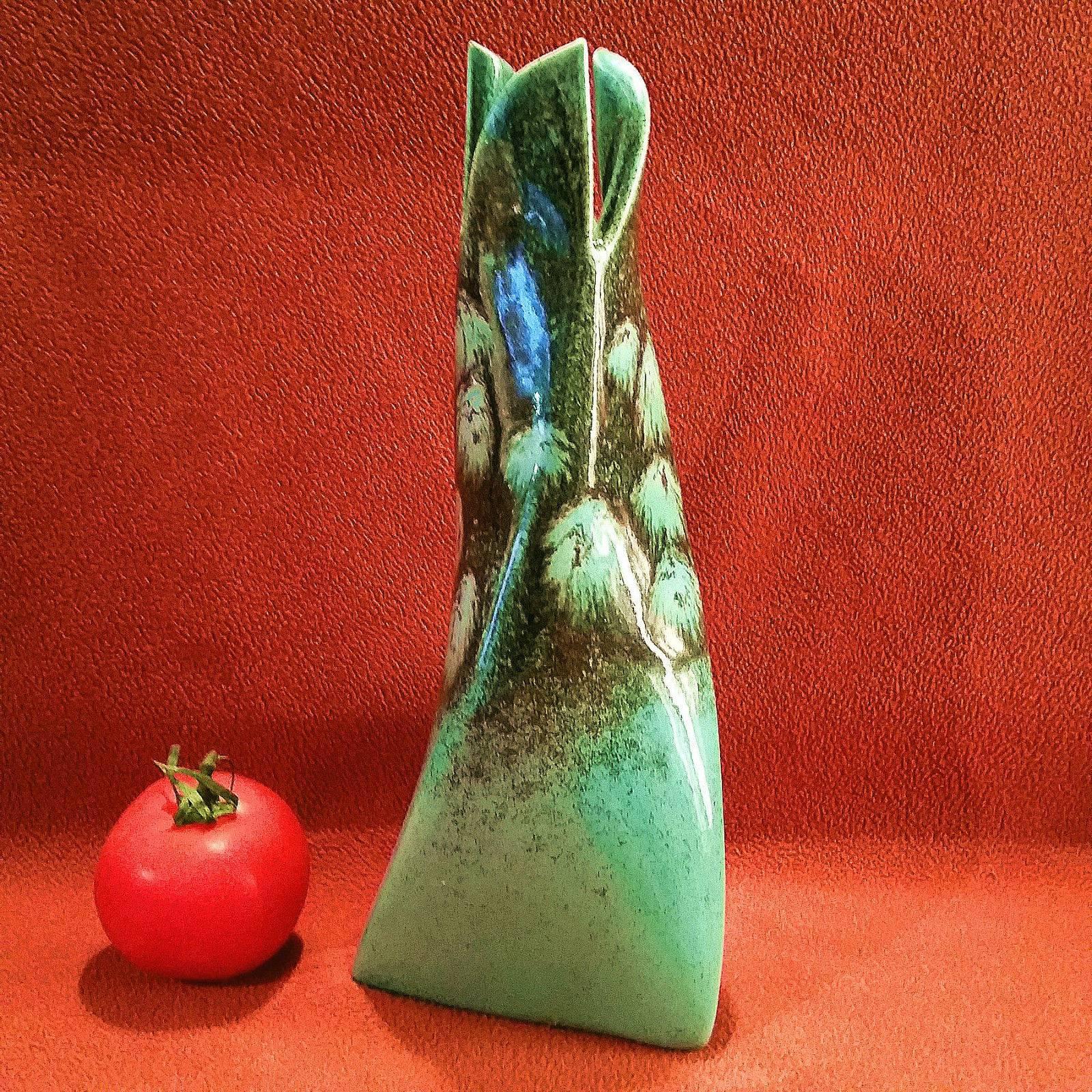 Mid-Century Modern Early Contemporary Handmade and Hand Glazed Twisted Vase with Flower Buds