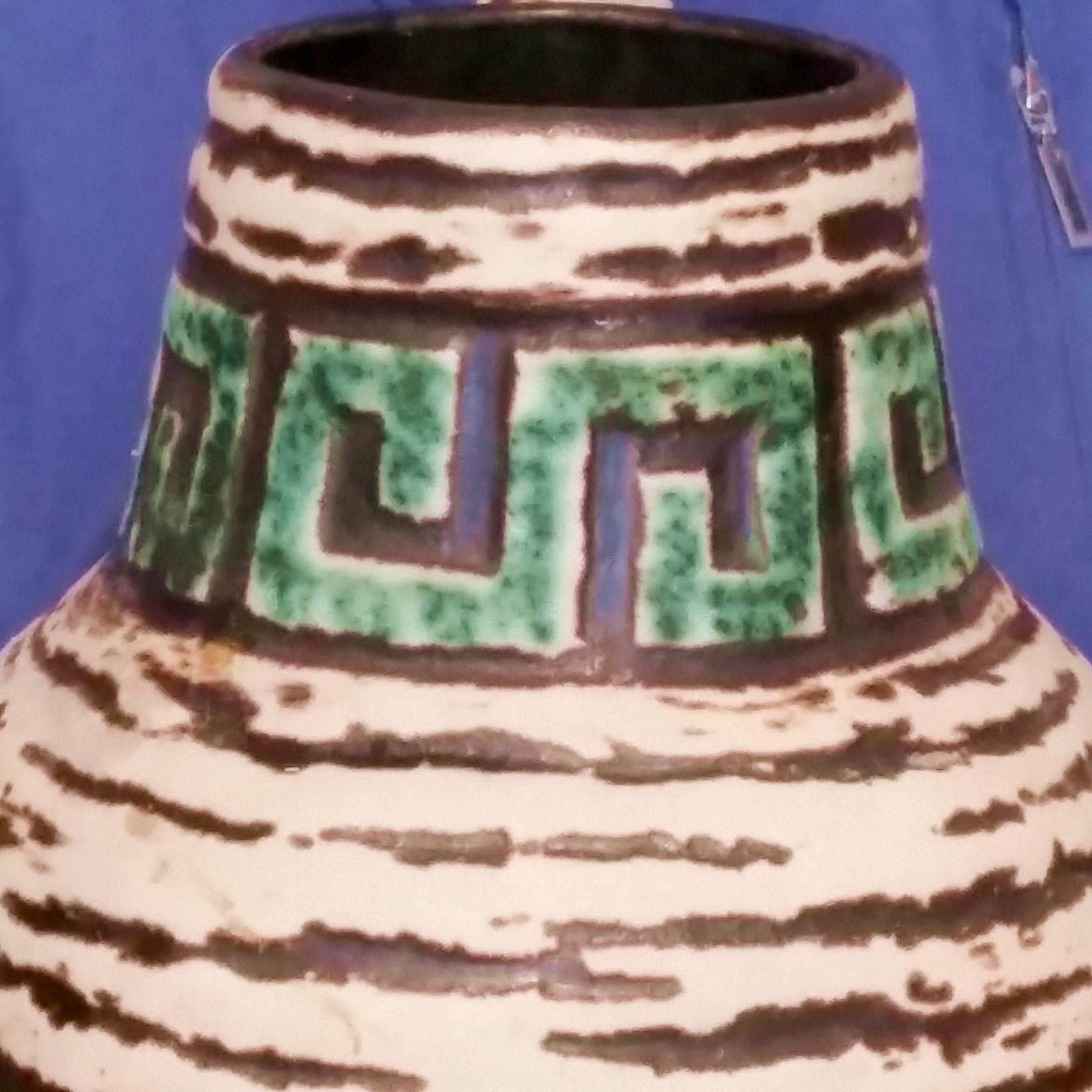 Mid-Century Modern Contemporary Handmade, Hand Glazed Relief Carved Vase