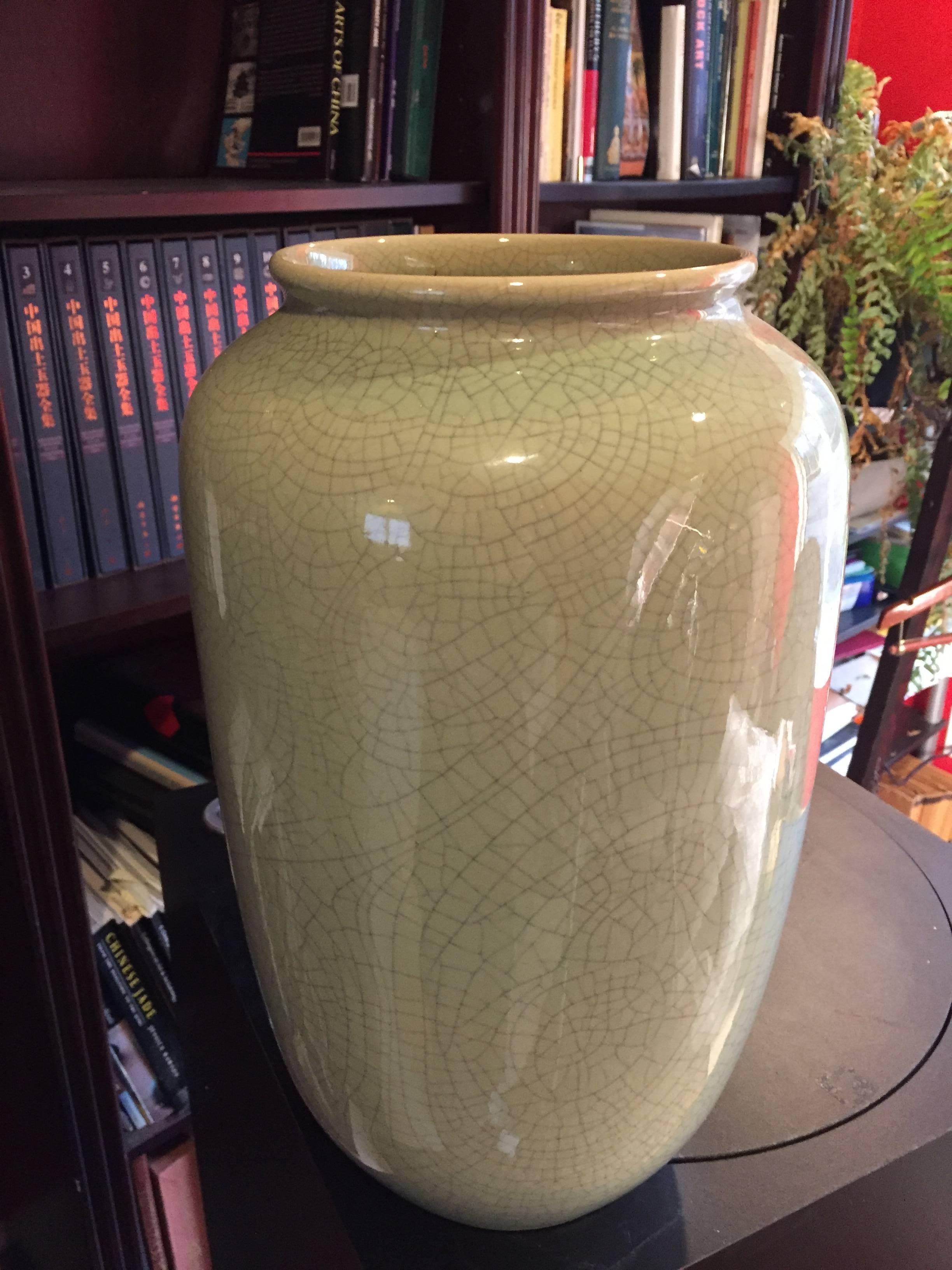 Early Tall Antique HandMade and Hand Glazed Green Vase, 1950-1960 2