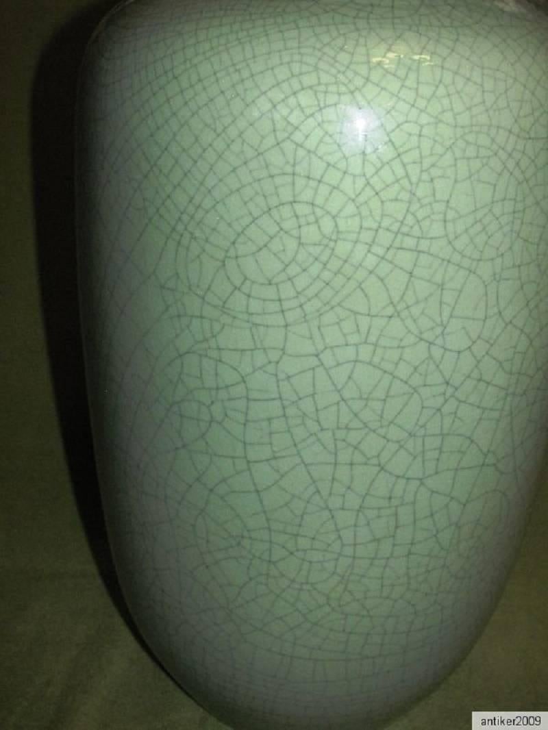 Ceramic Early Tall Antique HandMade and Hand Glazed Green Vase, 1950-1960