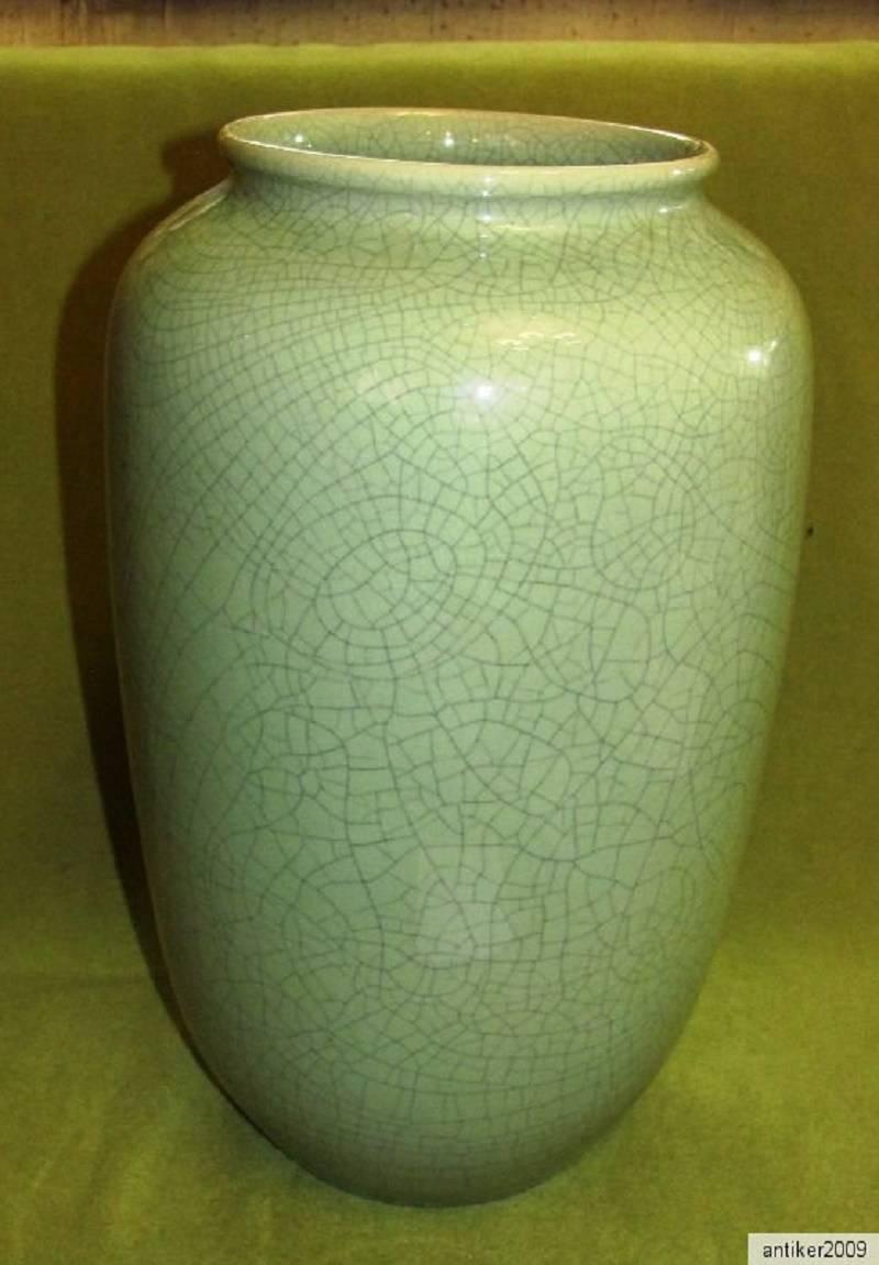Art Deco Early Tall Antique HandMade and Hand Glazed Green Vase, 1950-1960