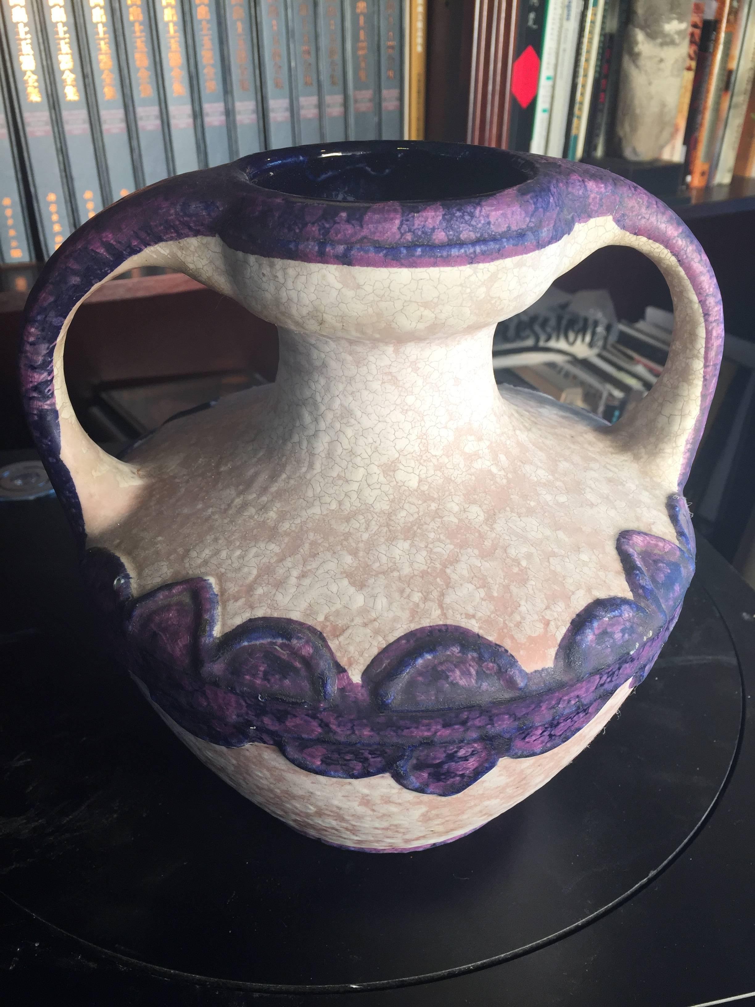 Early Contemporary Handmade and Hand Glazed Classic Amphora Vase, Lilac Glaze In Excellent Condition In South Burlington, VT
