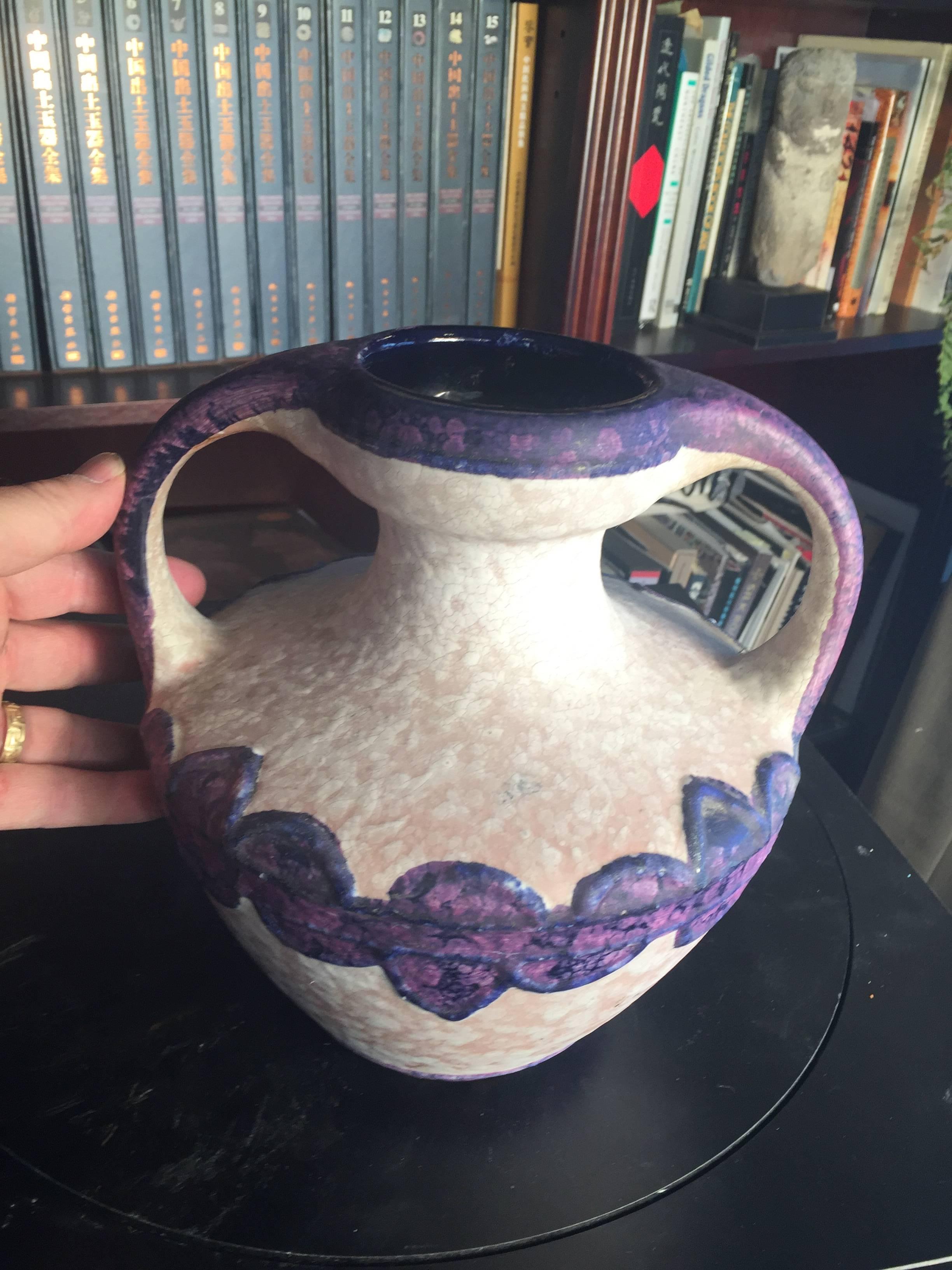 German Early Contemporary Handmade and Hand Glazed Classic Amphora Vase, Lilac Glaze