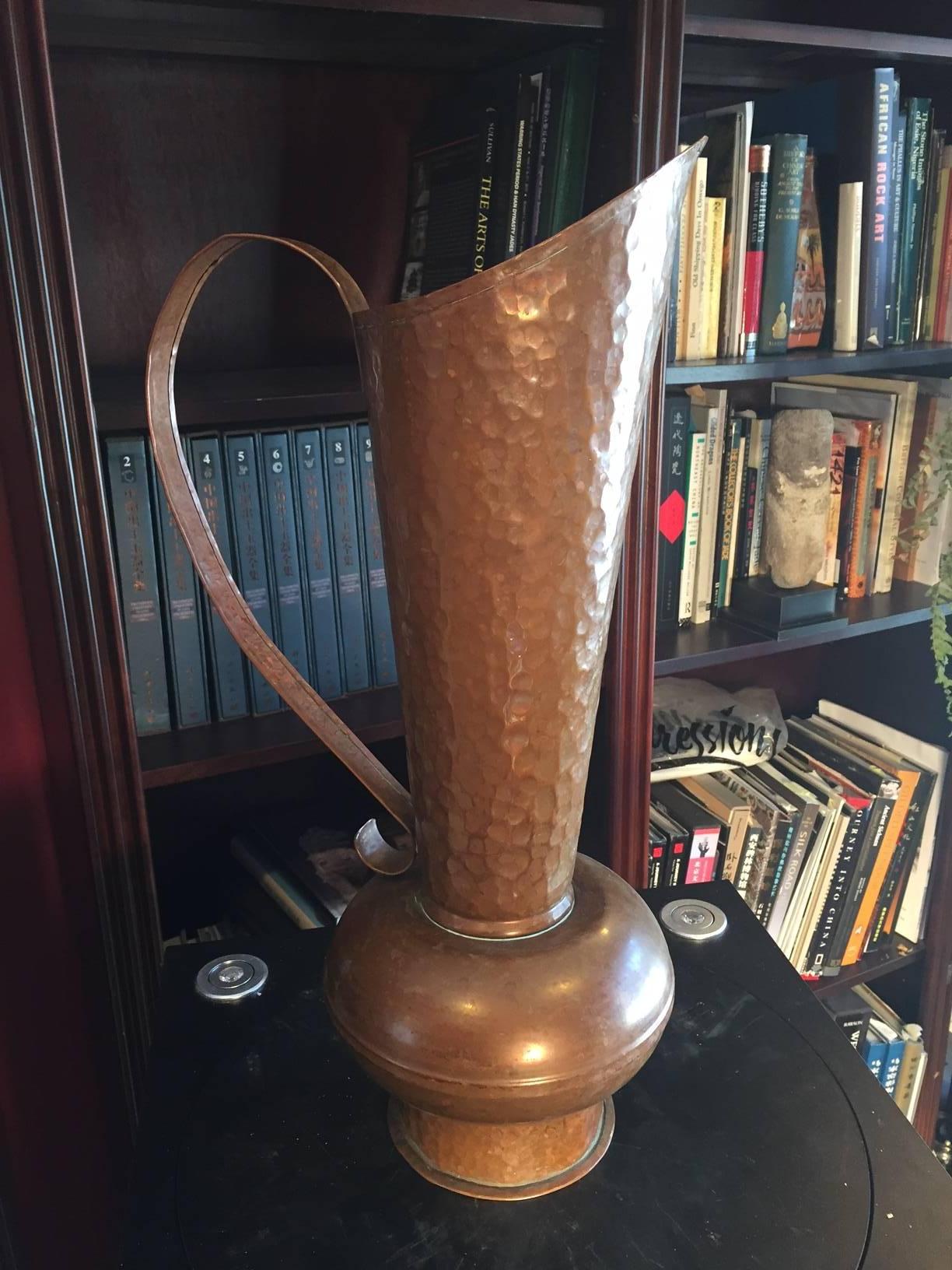 20th Century Handmade Hand-Hammered Copper Art Nouveau Ewer Flower Vase, 1930