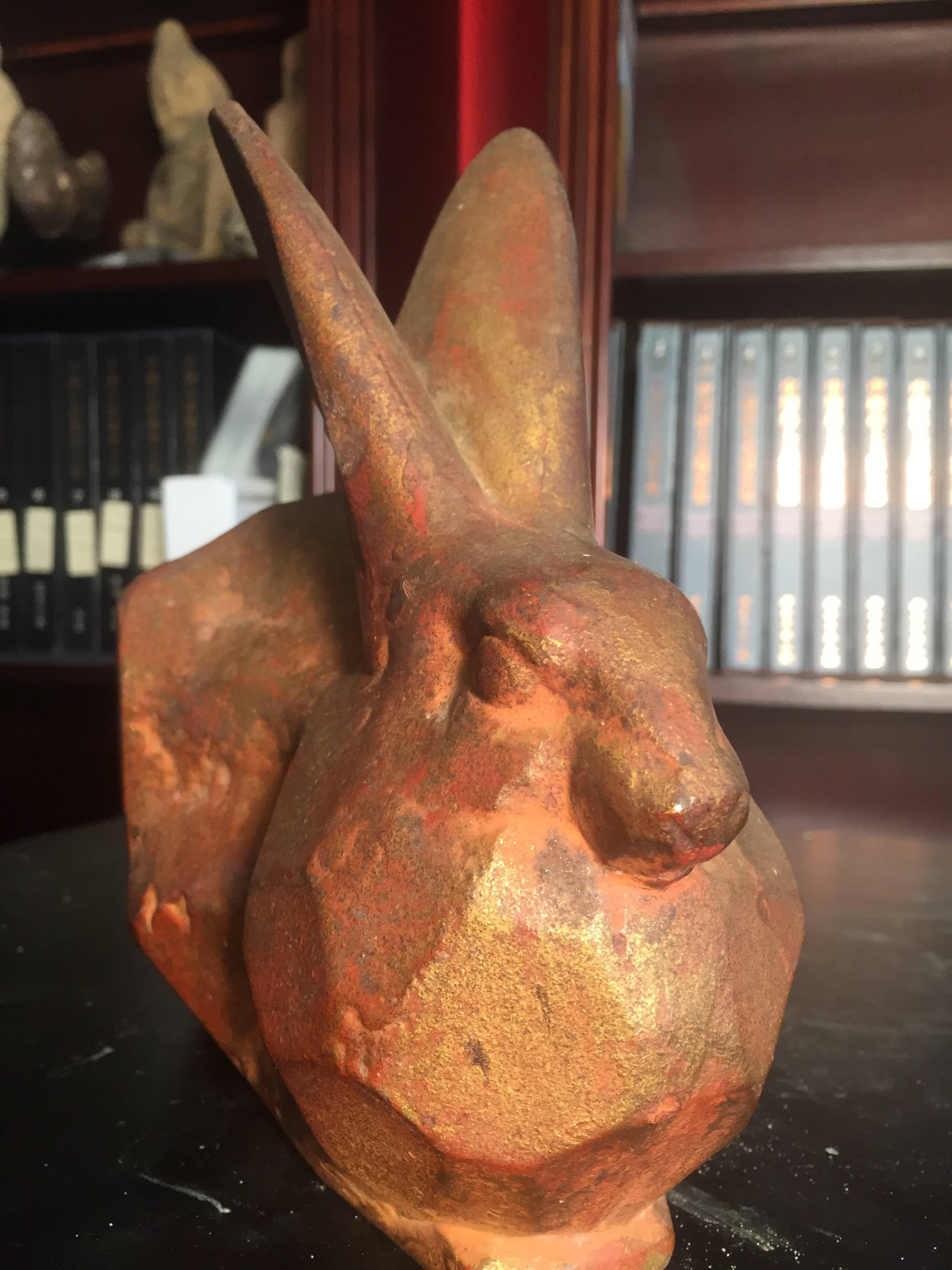 Japanese Big Eared Rabbit Solid Cast with Gold Gilt Highlights Perfect Indoor Outdoor