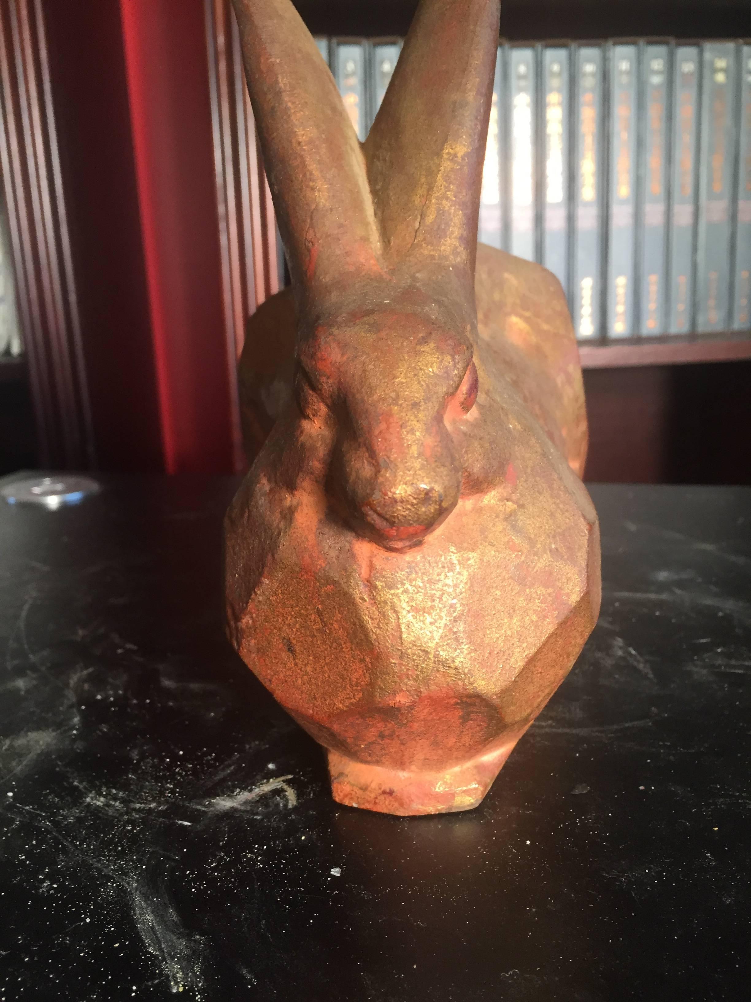 20th Century Big Eared Rabbit Solid Cast with Gold Gilt Highlights Perfect Indoor Outdoor