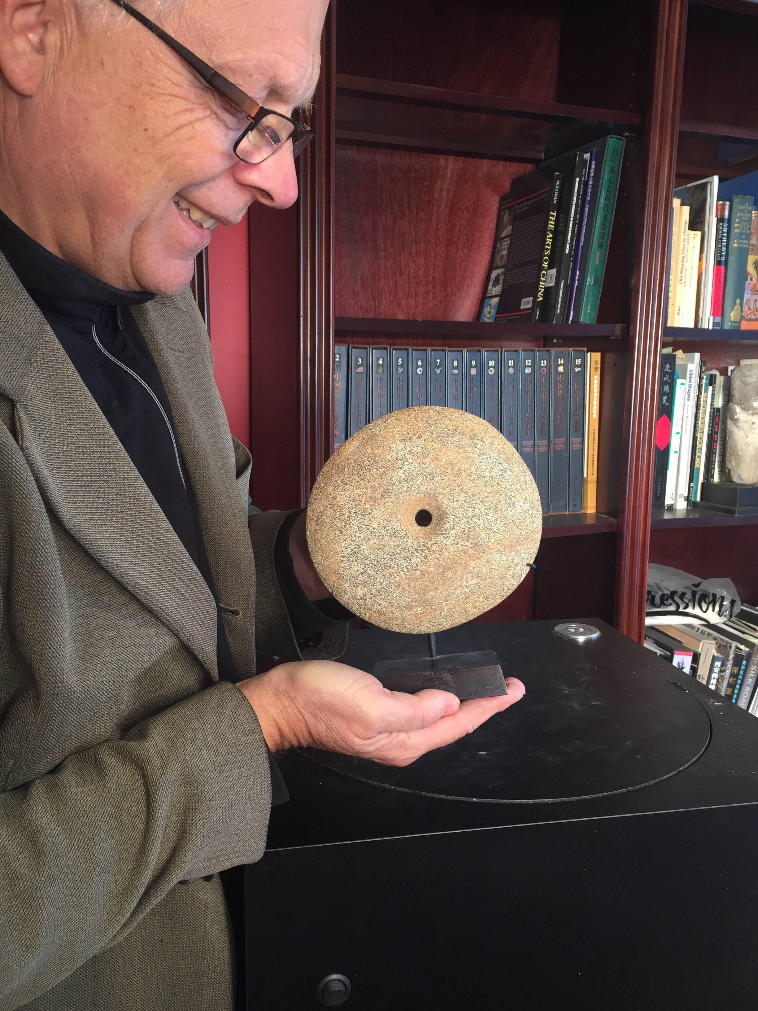This is an authentic ancient sand stone bi form disc coming from northern Africa. It comes from neolithic times and dates before the time of Christ.

This comes from our private ancient bi collection which was formed over the past thirty years.
