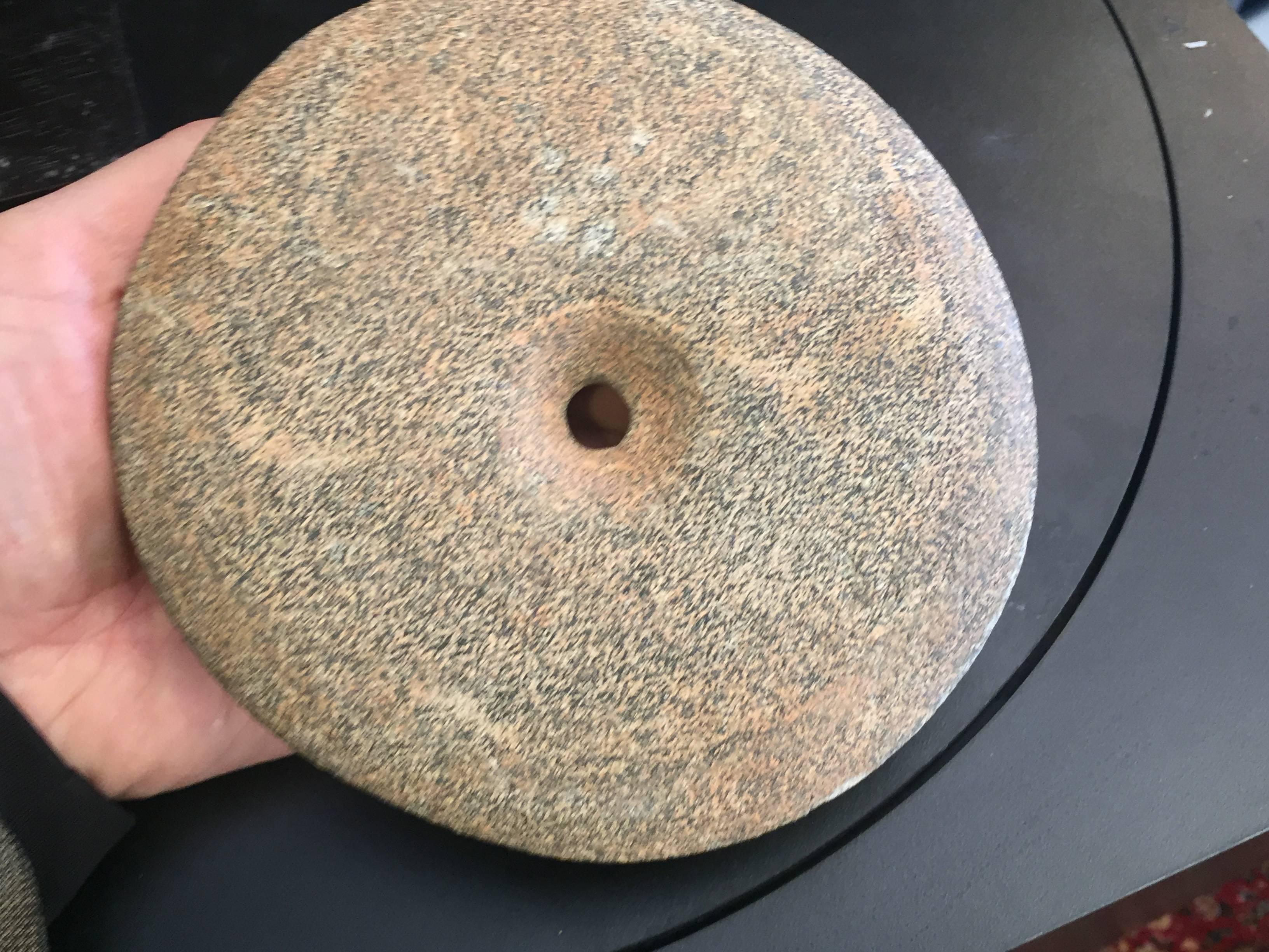 North African Ancient Stone Bi Disc from Early Africa Private Collection with Custom Stand