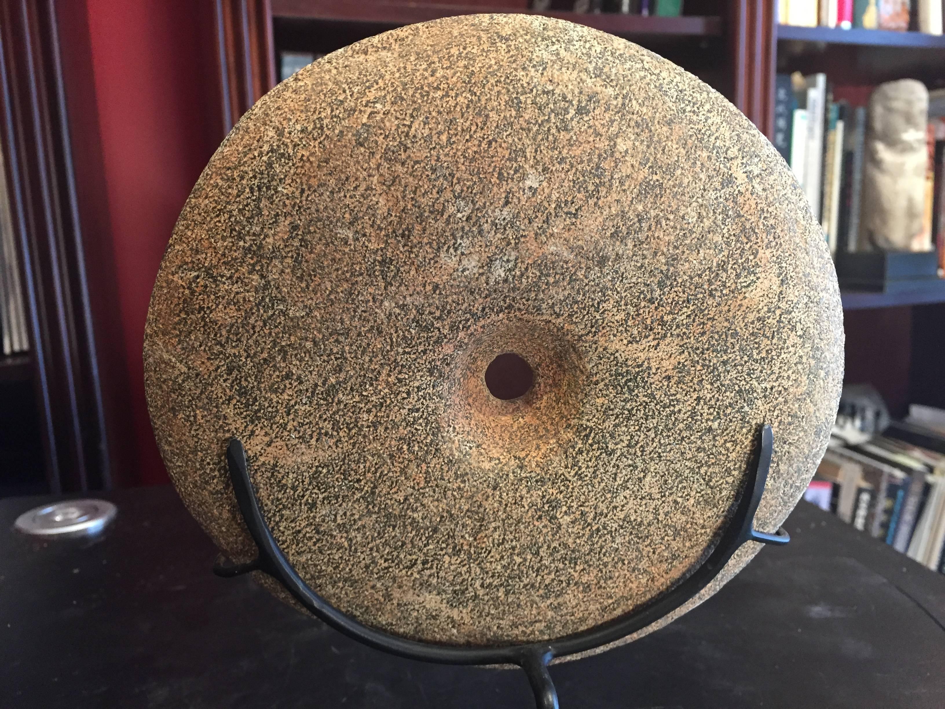 18th Century and Earlier Ancient Stone Bi Disc from Early Africa Private Collection with Custom Stand